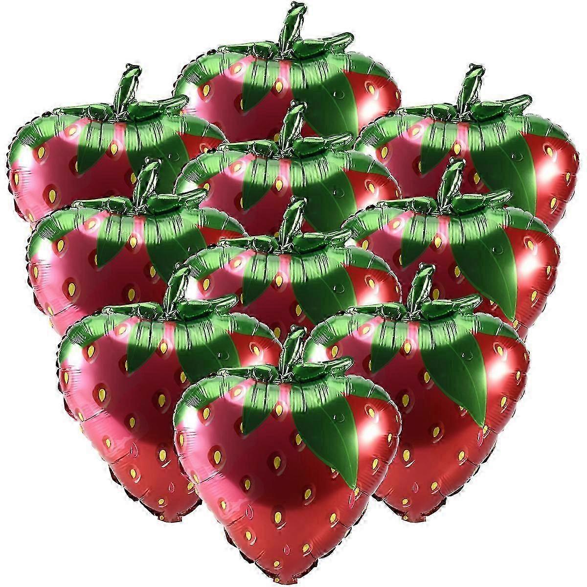 10Pcs Strawberry Balloons Sweet Strawberry Foil Mylar Balloons for Girls Strawberry Themed Birthday Party Decorations