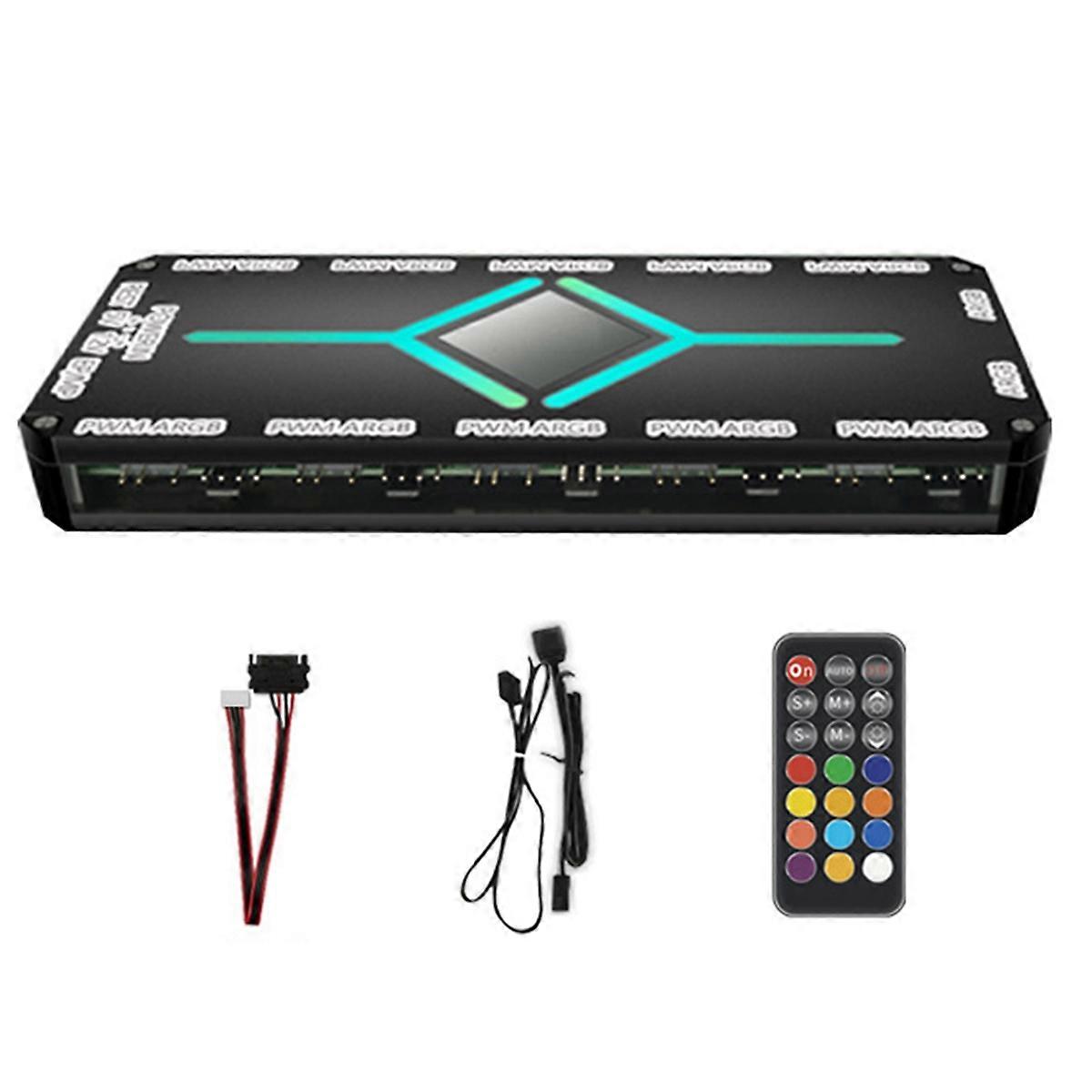12 Port ARGB + 10 Port PWM Magnetische Saugnabe mit Fernbedienung PWM & ARGB Hub Splitter für PC Fa