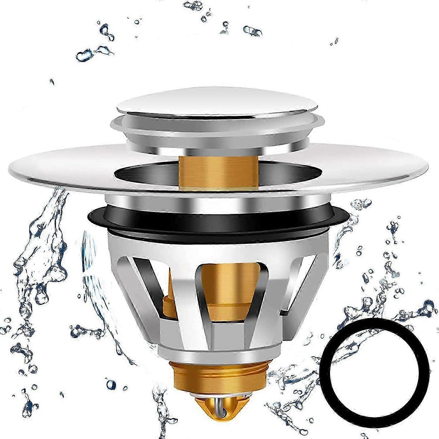 Push-Type Bounce Core Pop-Up Sink Drain Stopper for Kitchen & Bathroom 34-39mm