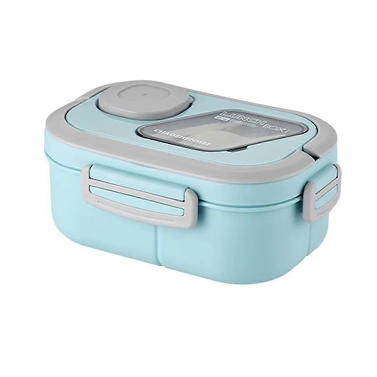 Adults Bento Lunch Box with Salad Container, Sauce Cup and Reusable Fork - Leak-Proof, Multi-Compartment Blue