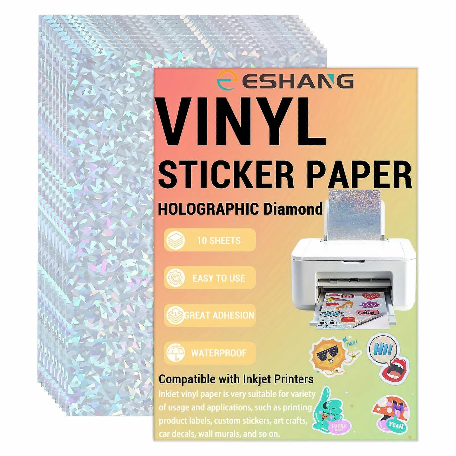 10 Sheets Holographic Sticker Paper A4 Printable Self Adhesive Waterproof Sticker Paper Broken glass Vinyl Sticker Paper for Inkjet or Laser Printer