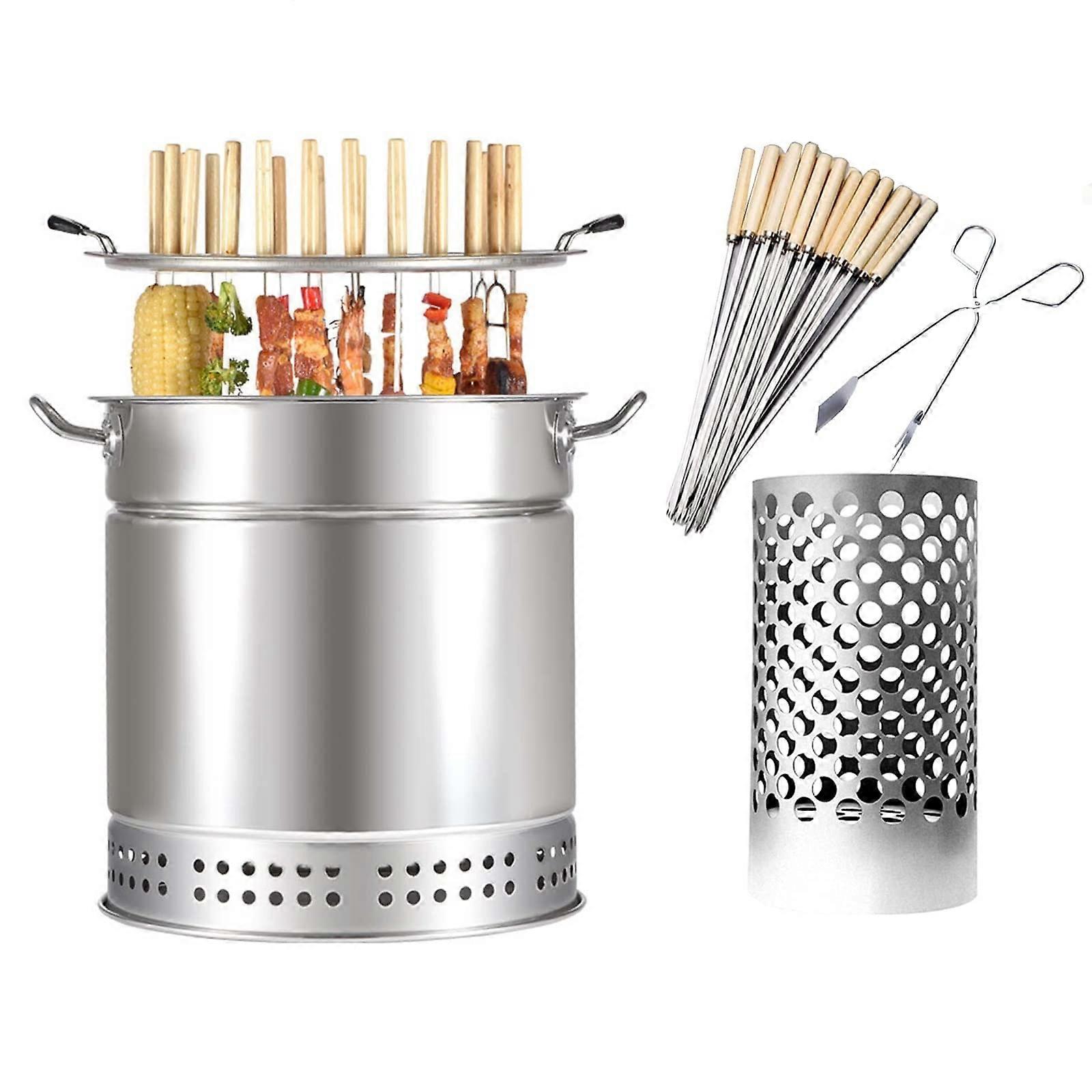 Vertical Smokeless Charcoal Grill Large Size with Stainless Steel Split Oven and 50 Kabob Skewers for Camping 360° Roasting