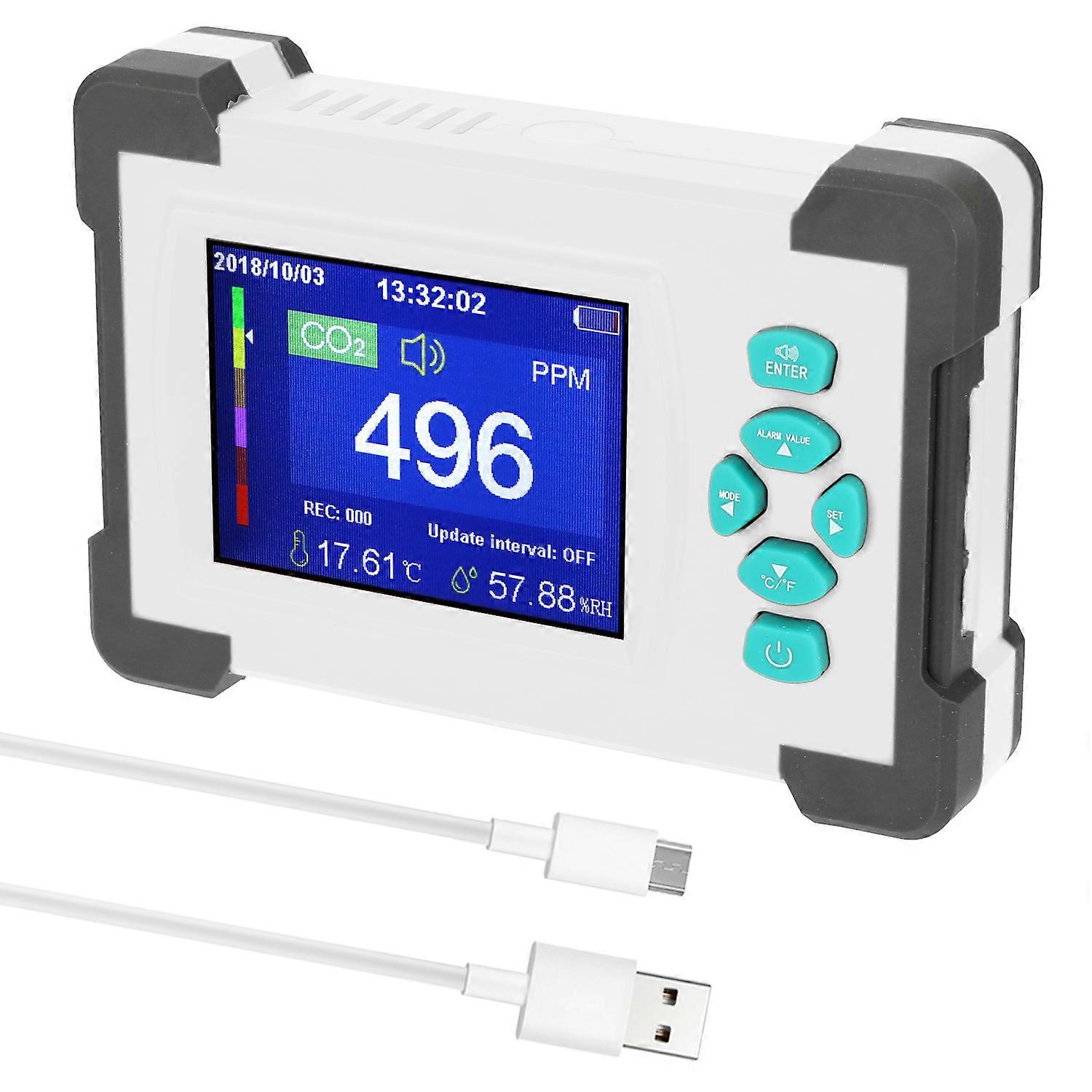 Portable CO2 Detector 9999PPM, Temp & Humidity Meter, 3.2" TFT Display