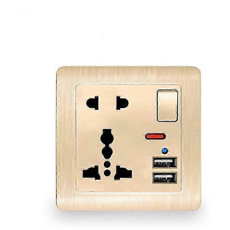EU Standard Usb Socket Gray Embedded Panel 2.1A Dual USB Port AC 110-250V Wall Power Socket Universal 5 Hole Outlet