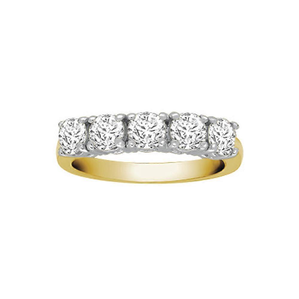 Jewelco London 实心 18 克拉 2 色金 4 爪圆形 G SI1 1.5 克拉钻石 5 石五星永恒戒指