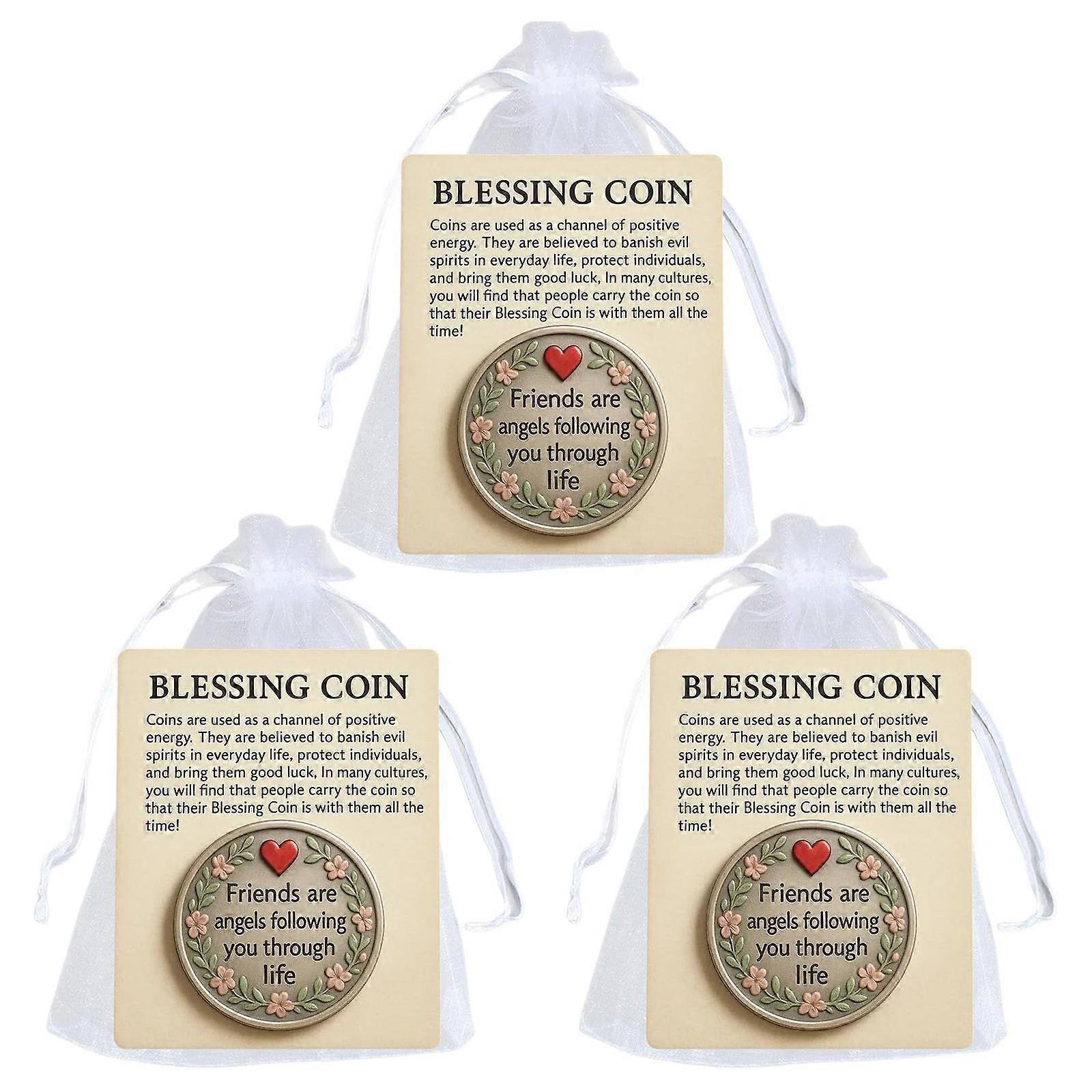 Friendship Tokens Engraving With Loving Word Metal Coin Includes Supportive Message Card Compacts Keepsakes  3pcs