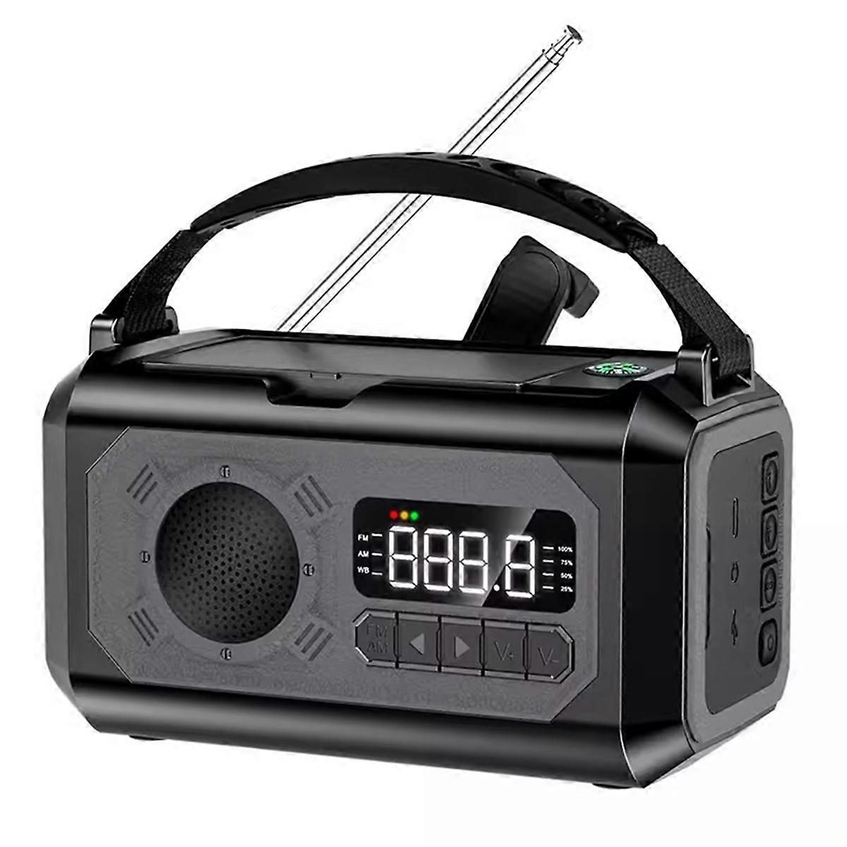 12000mAh Solar Hand Crank Weather Radio AM/FM/NOAA, Emergency SOS Alarm, Reading Lamp for Outdoor Camping Black