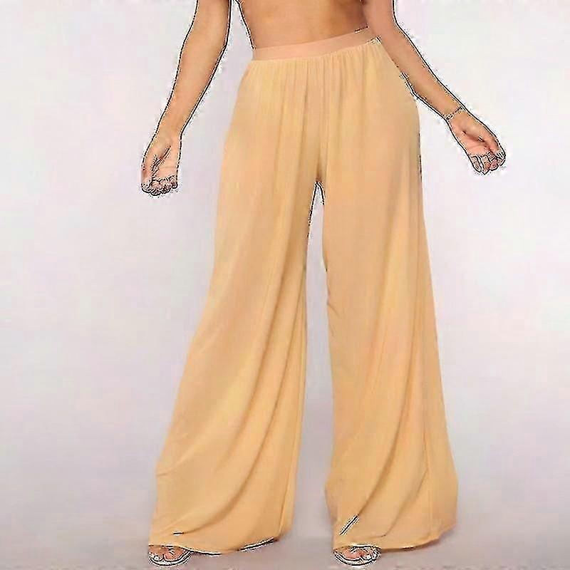 Sheer Bohemian Wide Leg High Waist Trousers, Long Loose Mesh Beach Pants for Women