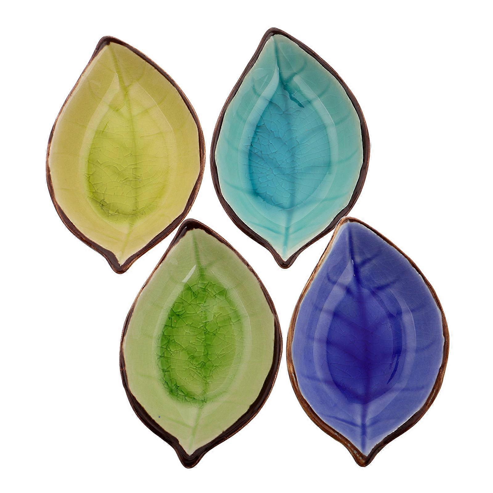 8Pcs Leaf Shape Ceramic Plates for Appetizer Serving Small Porcelain Bowls