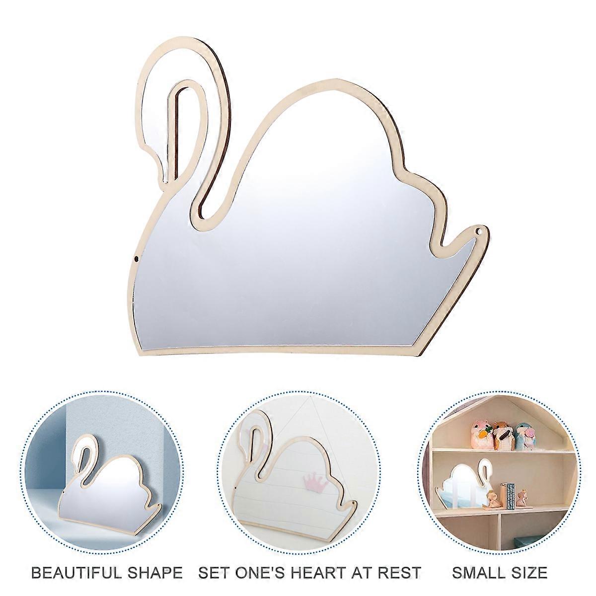 Small Mirror Wooden Mirror for Decoration Use Khaki Swan Shape Wall Decor