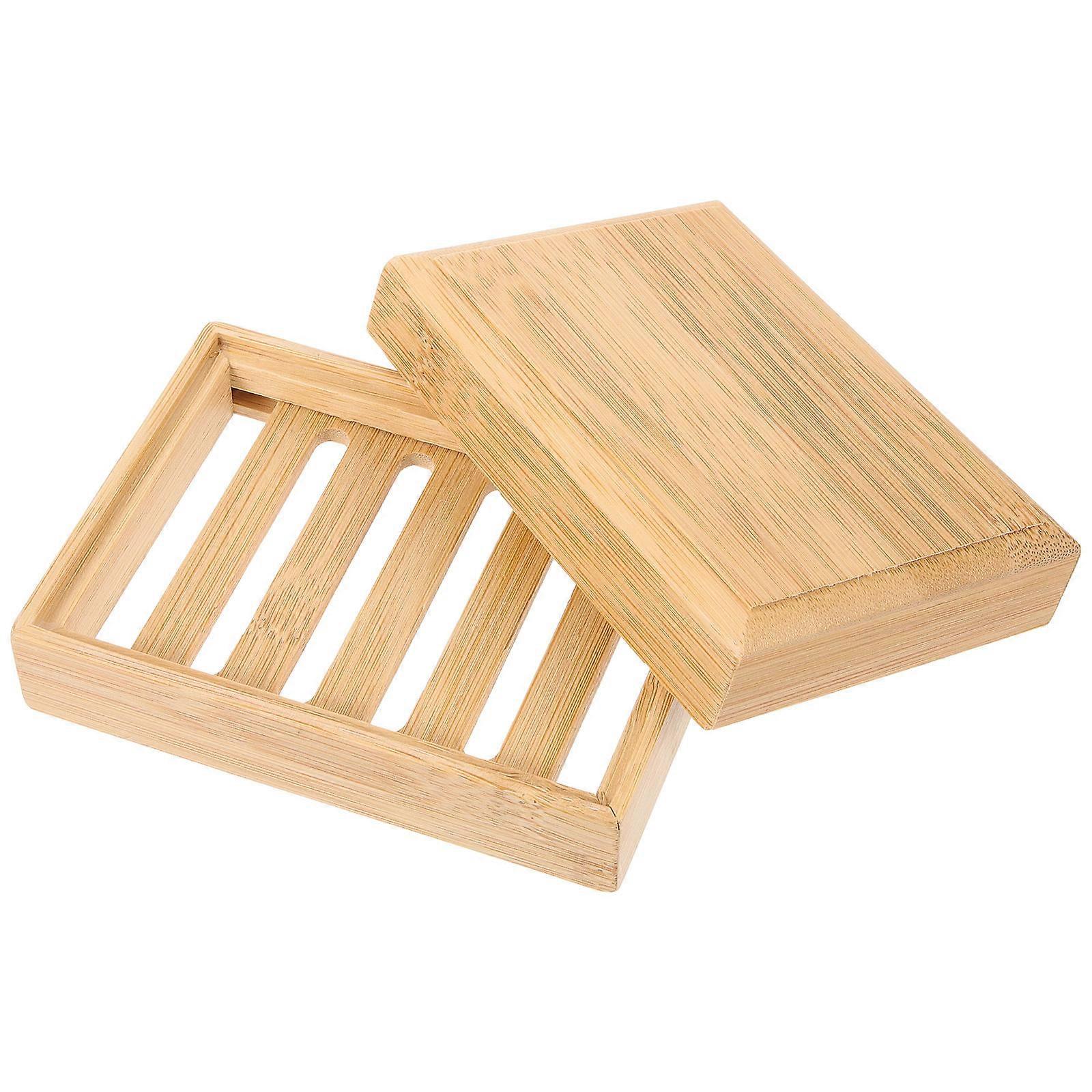 2Pcs Beige Bamboo Soap Holder for Storage Bathroom Soap Dish