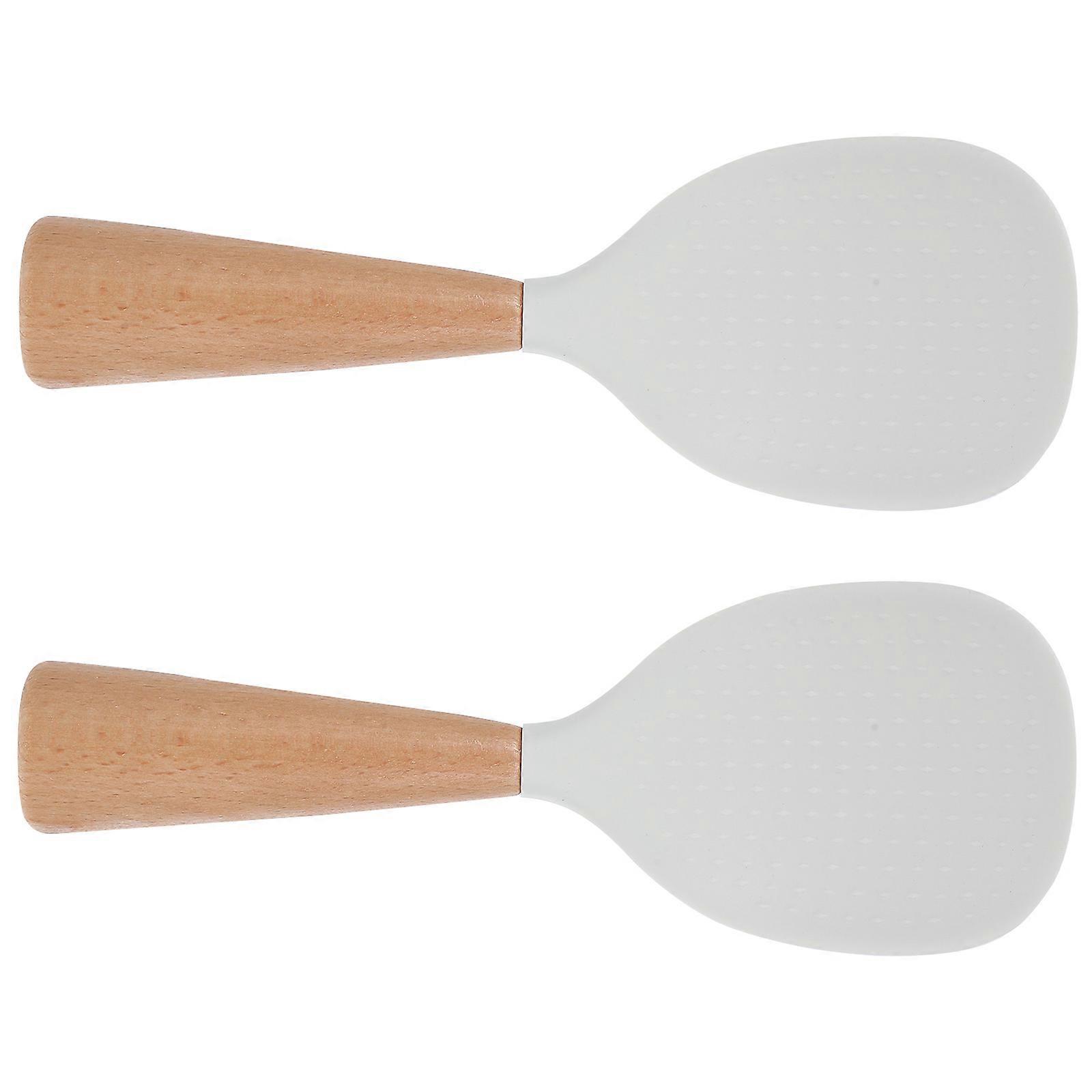 Ergonomic Silicone Rice Spoon with Wooden Handle for Household Use 8Pcs