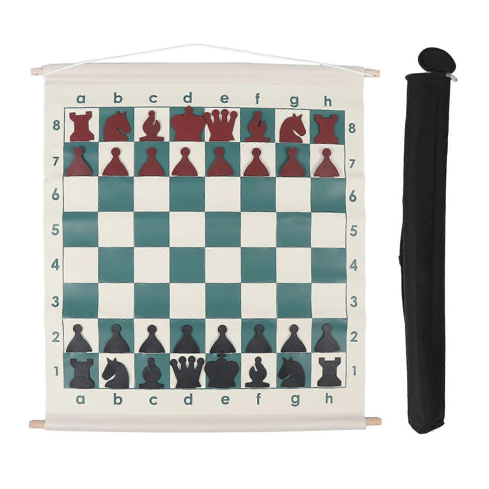 Chess Demonstration Board Set with 32 Chess Pieces Slotted Foldable Portable Complete Demo Chess Set for Chess Club School