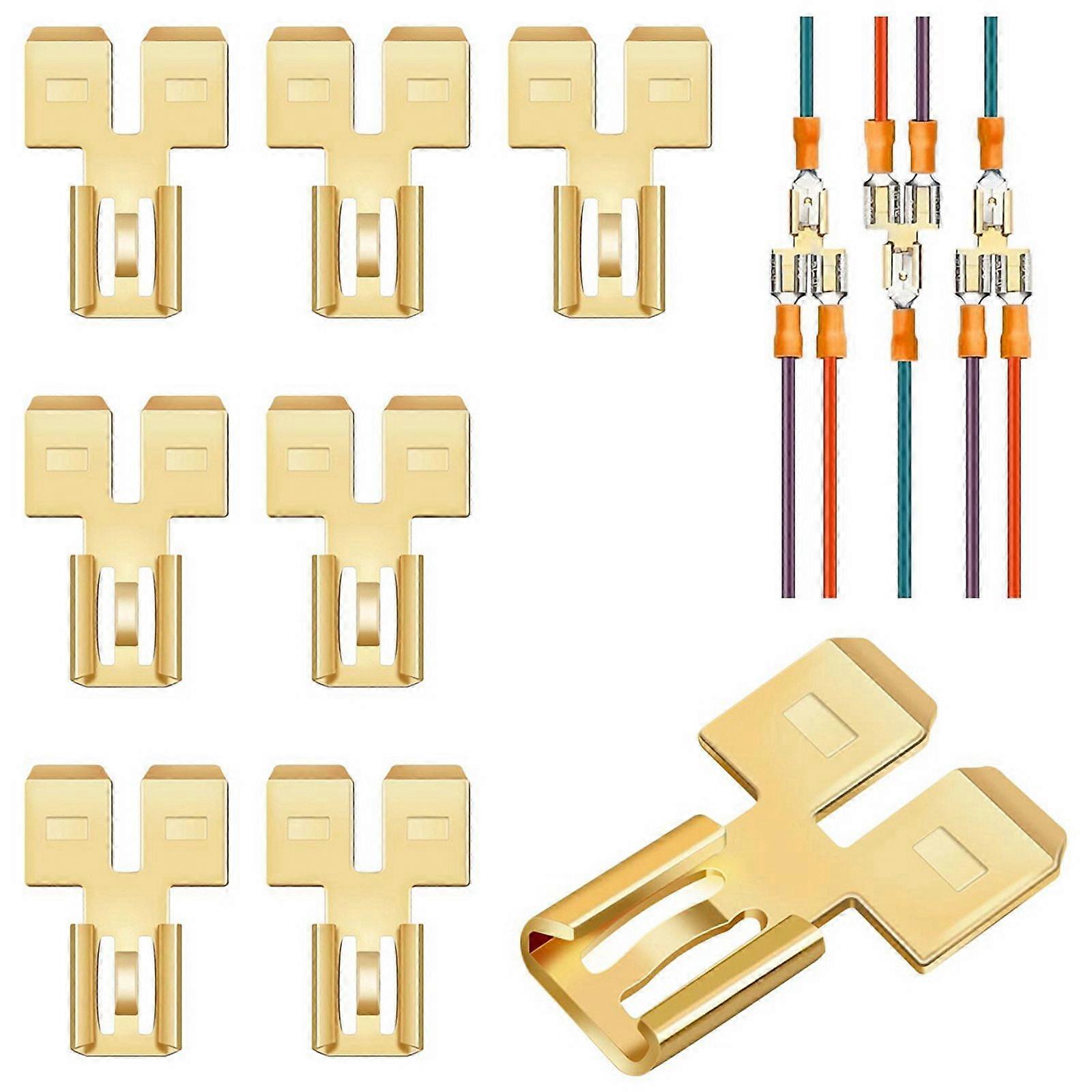 8Pcs Double Back Spade Connector Quick Disconnect Electrical Two-Way Wire Terminal Adapter Non-Insulated Male Single