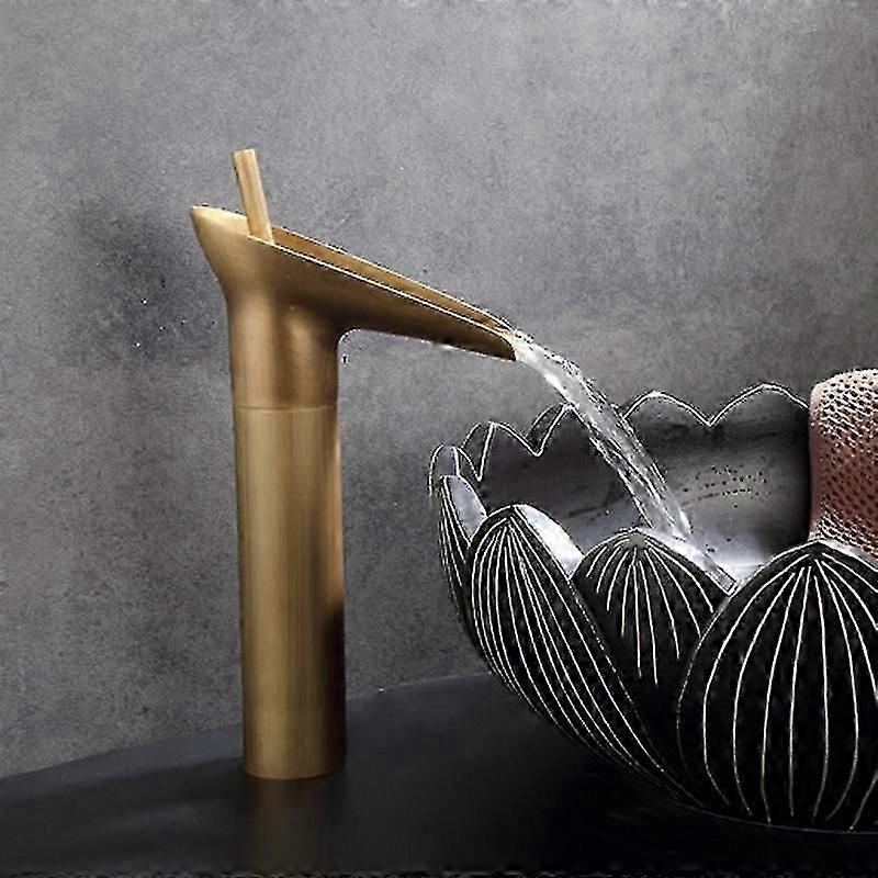 All Copper Retro Wash Basin With Fixed Waterfall Faucet, Above Counter Basin (high Antique)