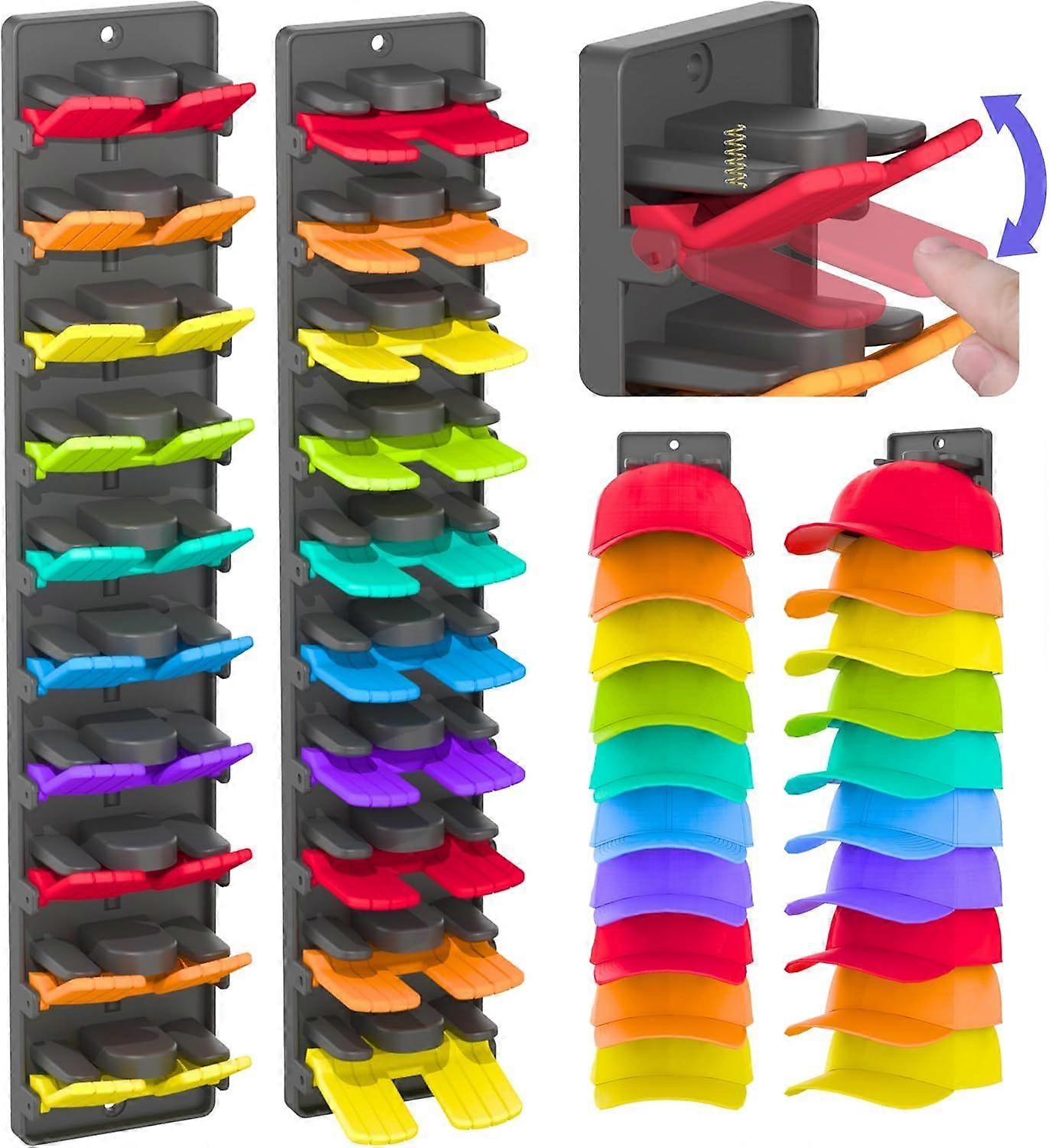 Hat Organizer for Baseball Caps 2 Packs with Built-in Spring Clips - Wall Mount Closet Hat Rack Holder,Storage for Door/Closet Display Hat Racks Hange