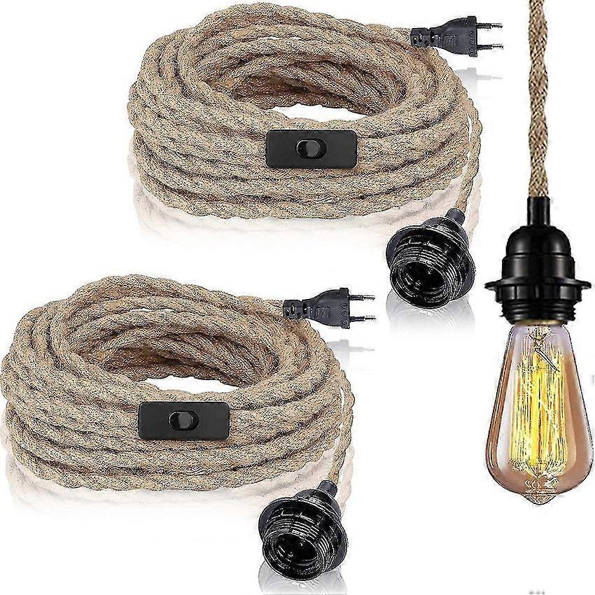 Pendant Lights 2 Pack With Switch Hemp Rope 4.5m Cable E27 Socket For Kitchen Dining Table Hall Bar