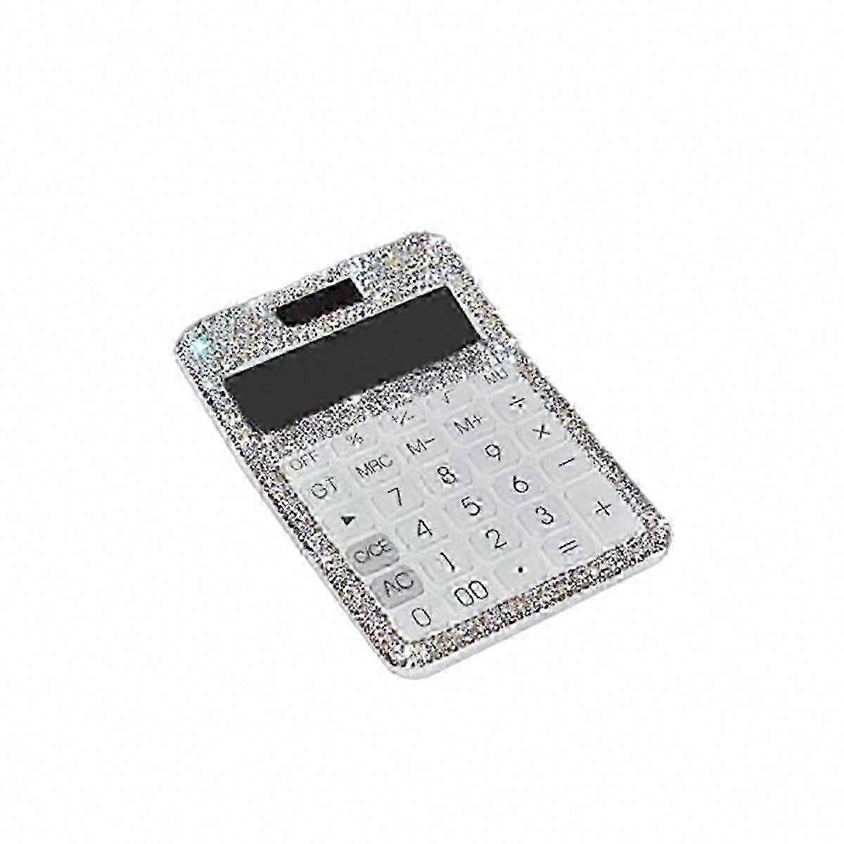 12-Digit Solar & Battery Calculator, Sparkling Rhinestone Office Calculator with LCD Display, Dual Powered, Elevated Design