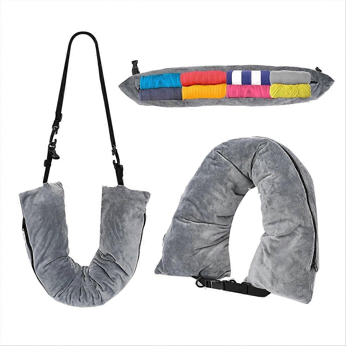 Travel Neck Pillow Stuffable with Clothes,Stuffable Neck Pillow grey