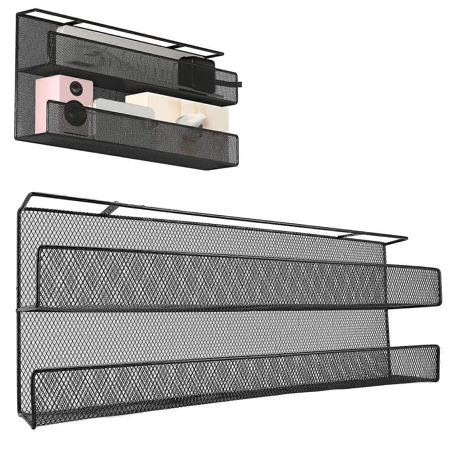 Under Desk Storage Basket Iron Double Layer Under Desk Power Strip Cable Management Storage Shelf for Home Office Black L 