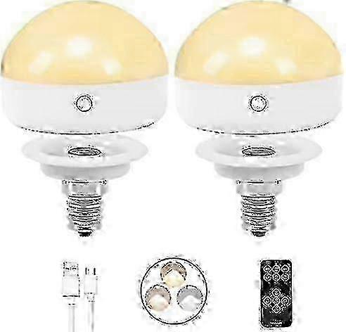 2-Pack E14 Rechargeable Light Bulb,300LM,40W Equivalent,Detachable Charging,3 Color Temperature,Remote Control Puck Emergency Lamp,Dimmer,Ti