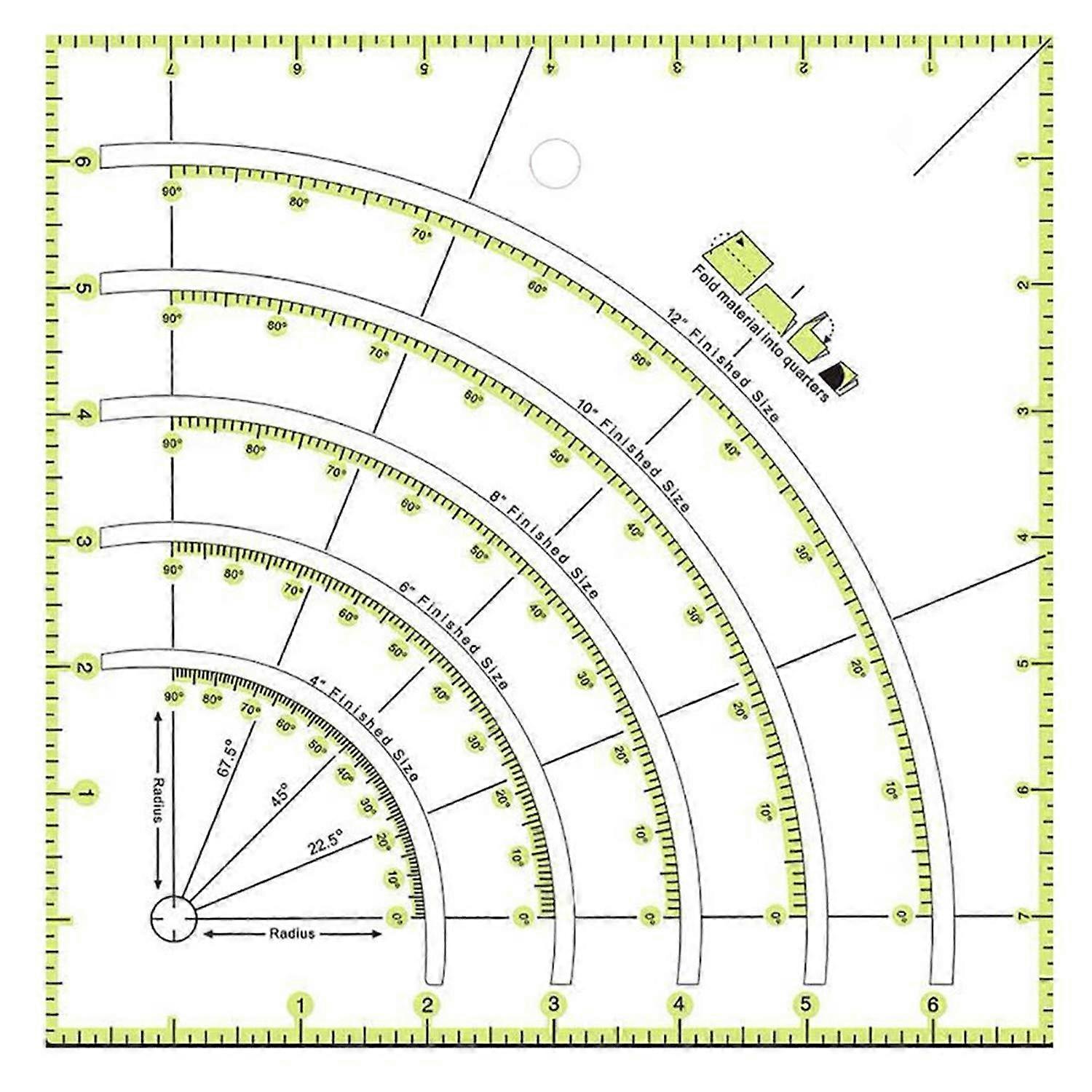 Acrylic Quilting Ruler 8x8 Inch Arcs and Fans Quilt Circle Cutter Ruler With Double Colored Lines Patchwork Sewing Tools