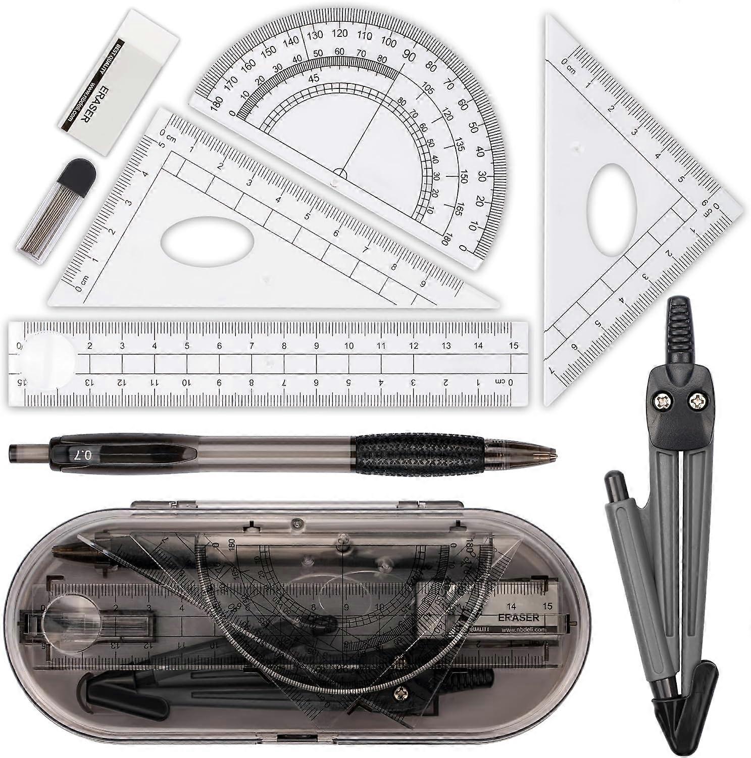 Maths Geometry Set ,Compass Set 8 Pieces, School Supplies Drawing Compass Protractor Set