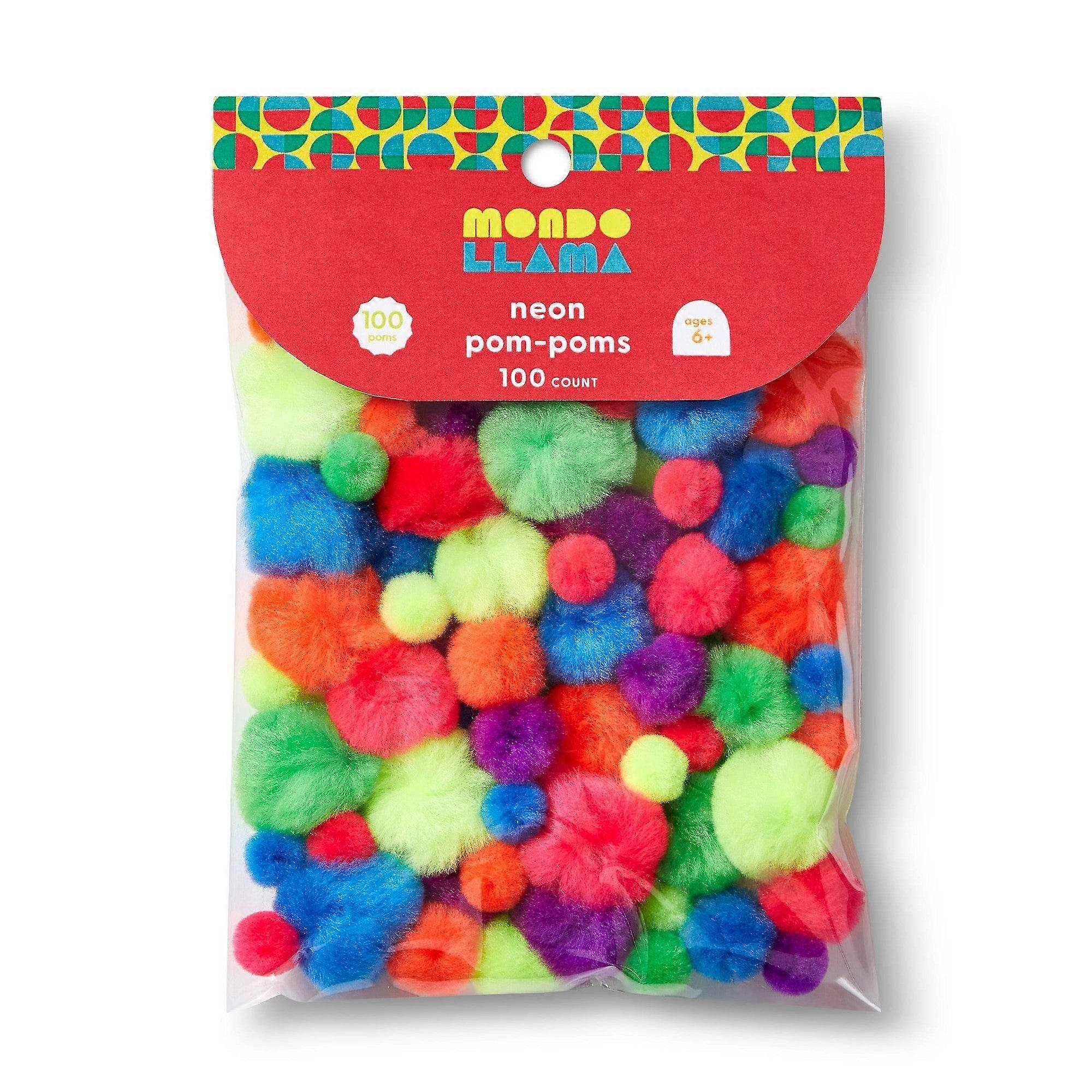 Mondo Llama Neon Pom-poms, 100 Ea