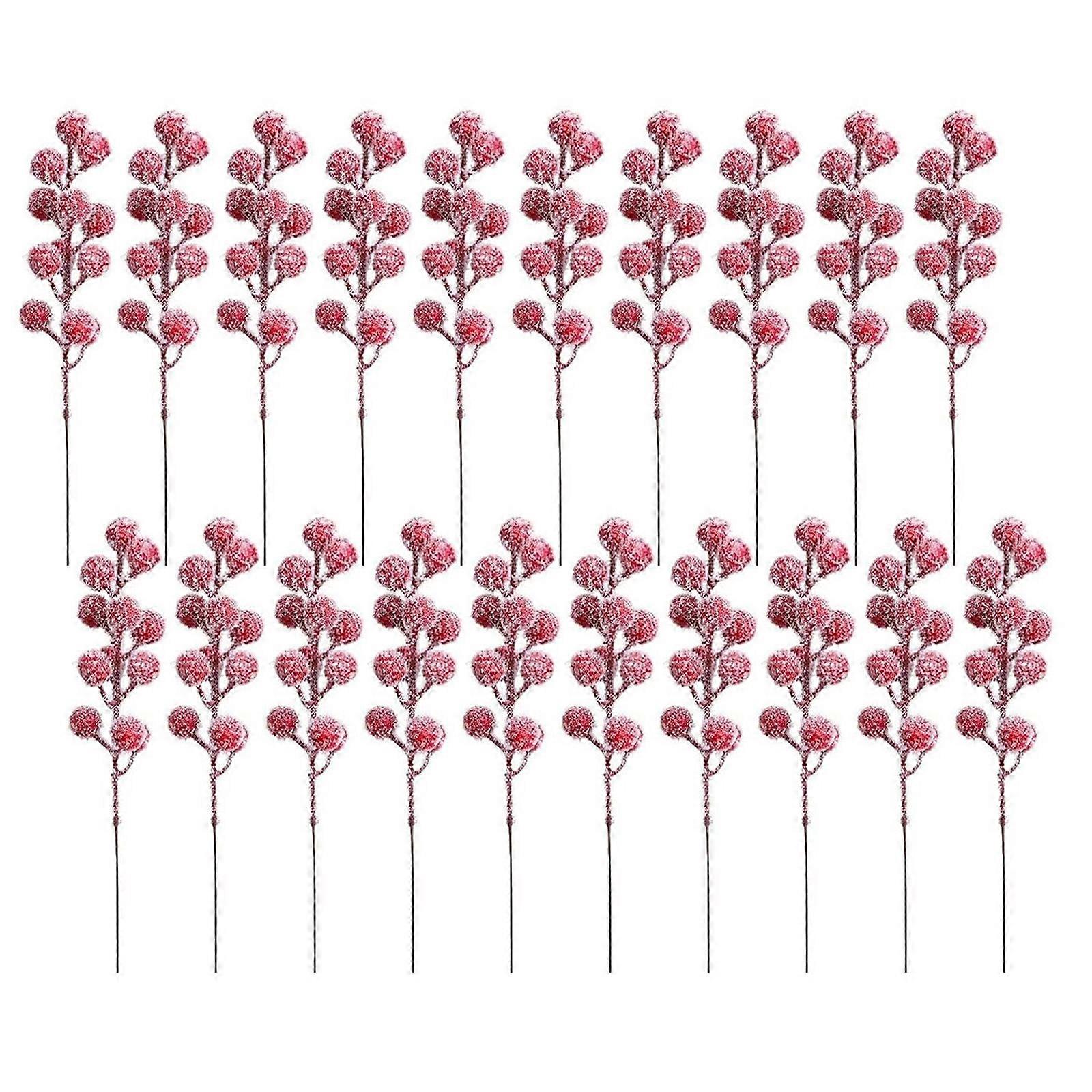 20Pcs Artificial Red Berries Branches Realistic Foam Berries Stem For Christmas Tree Wreath Vase Flower Arrangements Multicolor