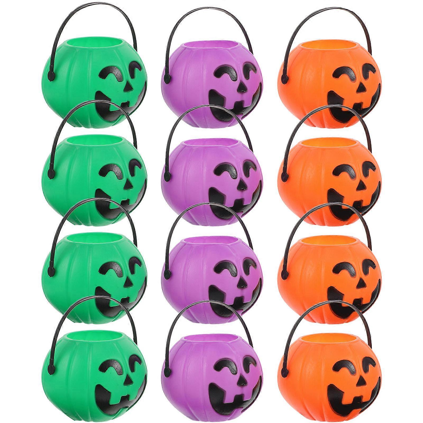 Halloween Pumpkin Candy Jar for Storage with 12Pcs Decorative Plastic Buckets