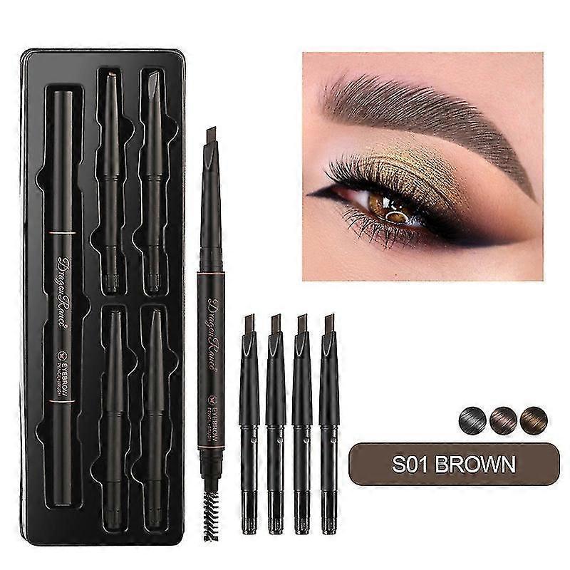 5 ensembles de crayon à sourcils à deux têtes Femelle Replacement Core Natural Lasting Waterproof Beginner Eyebrow Brush Eyebrow Powder Set