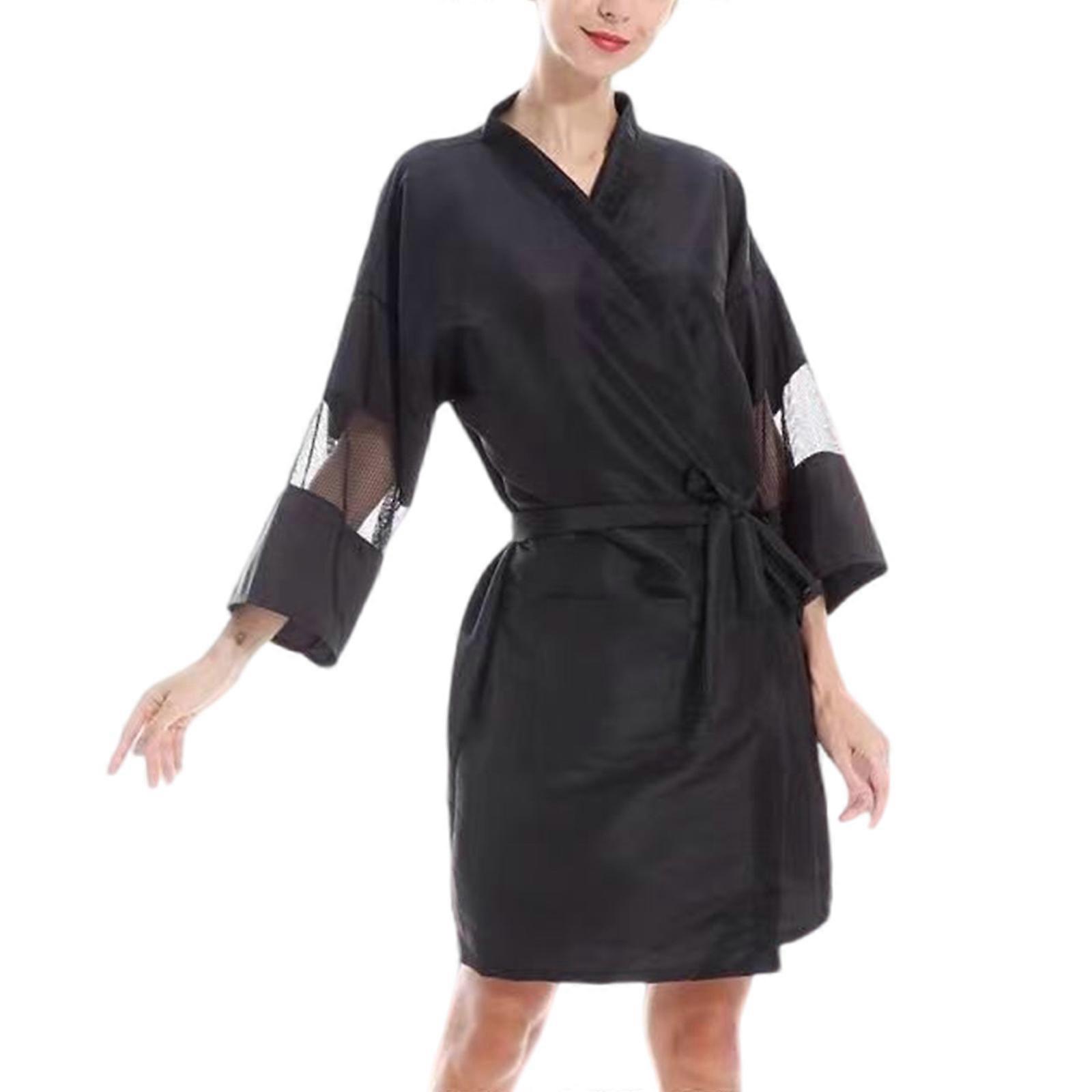 着物スタイルヘアサロンスモックサロンクライアントガウン女性バスローブヘアカットケーププロの理髪服ローブブラック