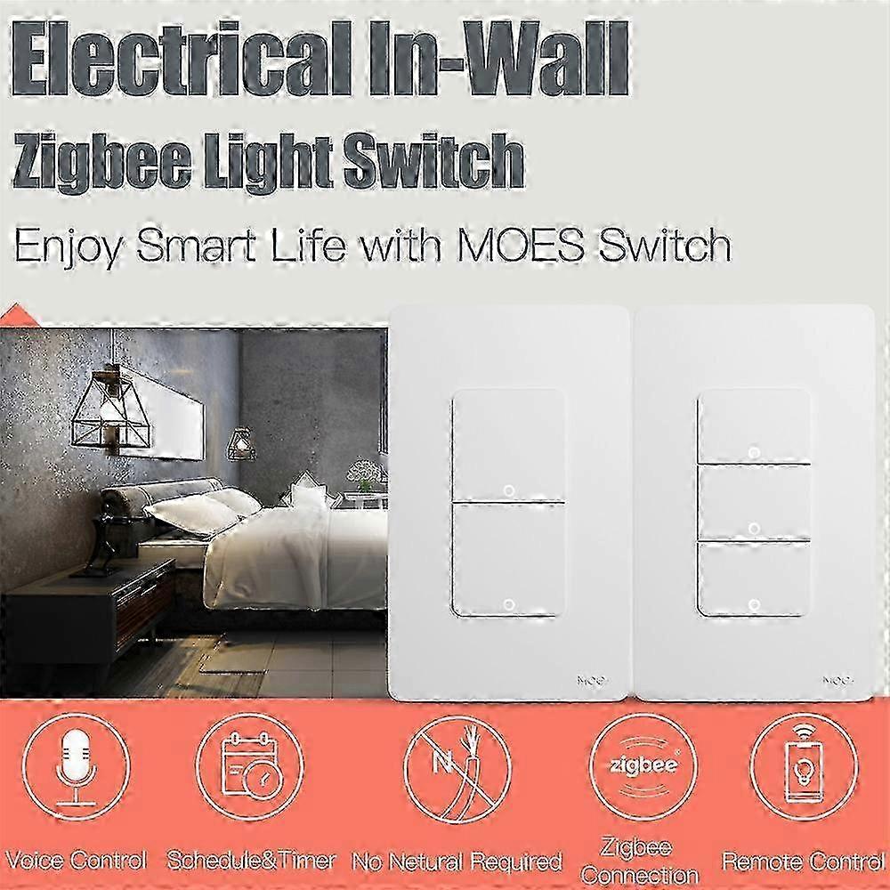 Tuya Zigbee Smart Light Switch 10A 118x72x33mm White Voice Control