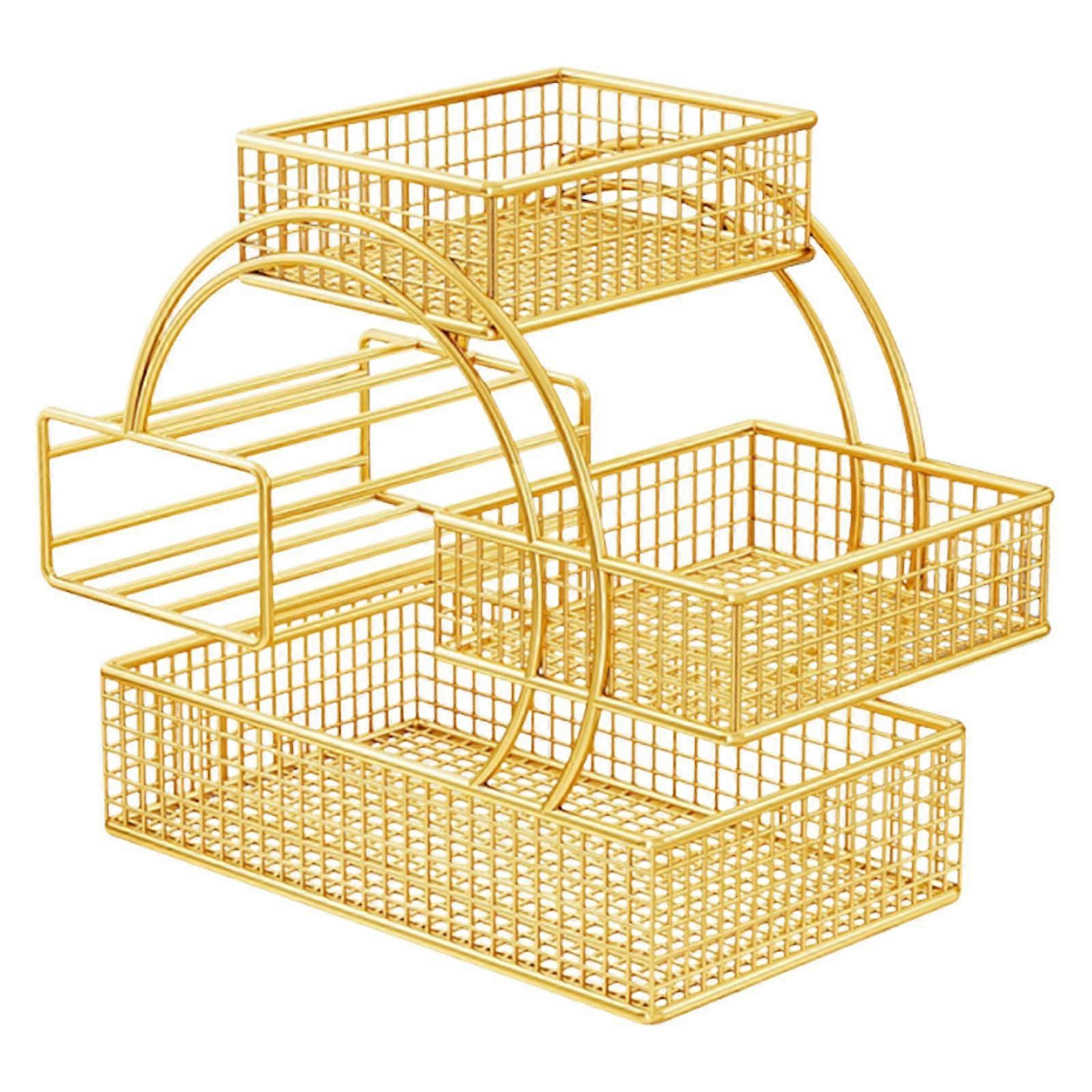 Iron Triple Layer Fruit Basket Snack Tray Withtissue Holder for Tabletop