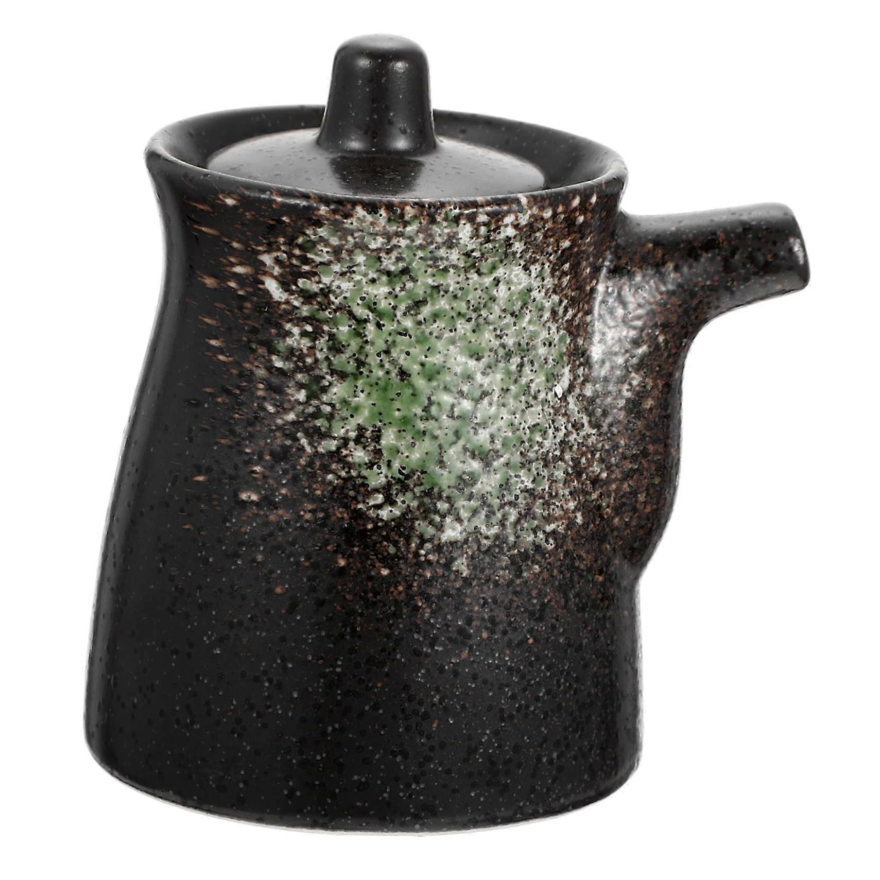 Ceramic Sauce Pot with Lid for Soy Sauce Vinegar Smooth Surface Kitchen Table Use