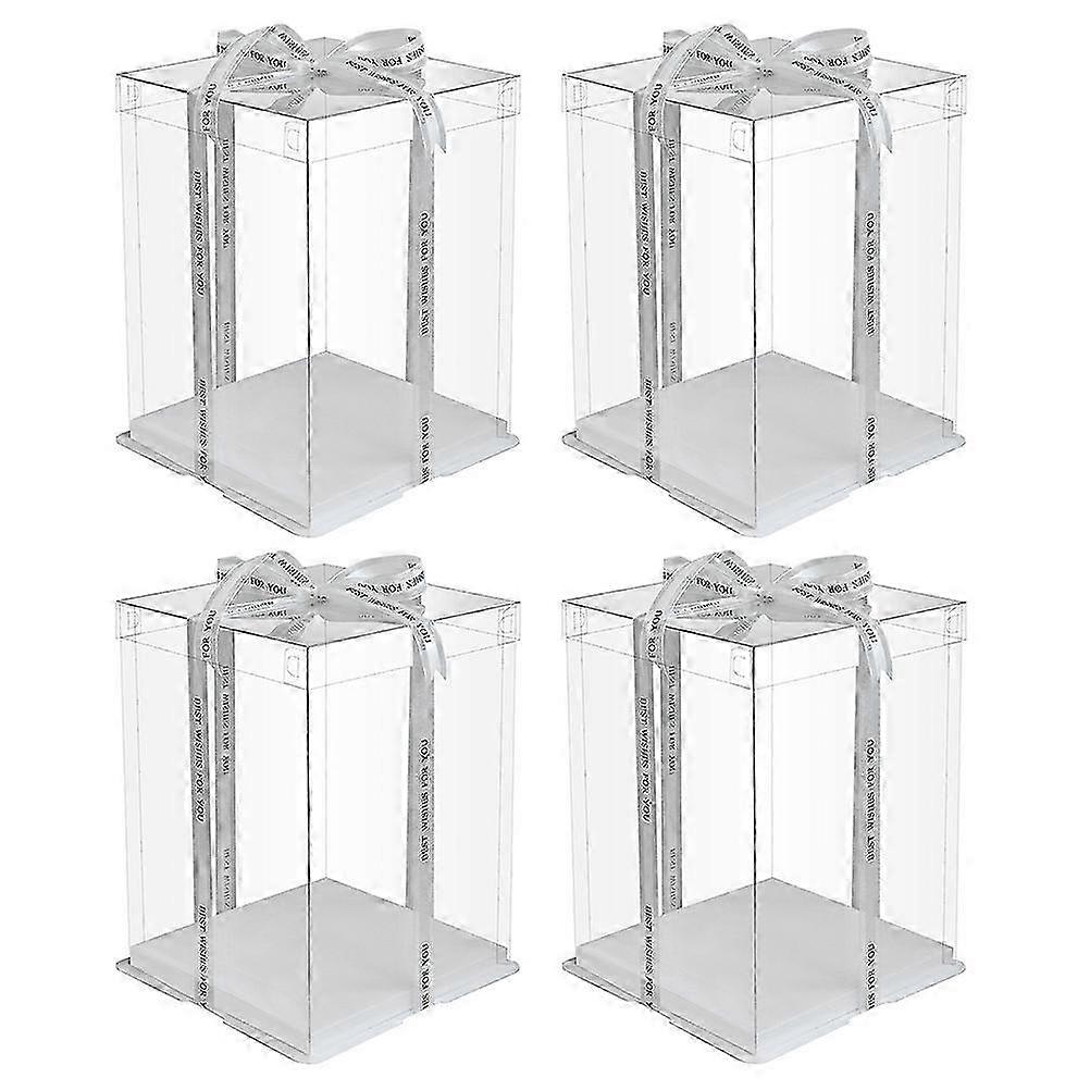 4 Pcs Transparent Cake Boxes Plastic Cake Carrier Birthday Cake Packing Container