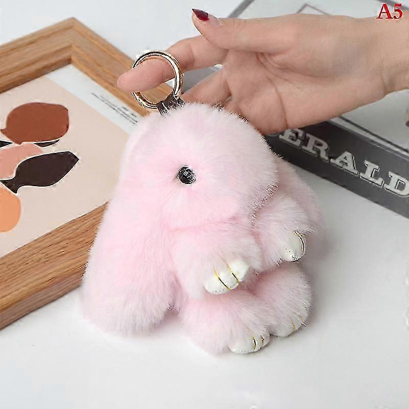 Rabbit Keychain Ring Fluffy Real Fur Pompon Bunny Trinket Key Chain Charm Cute Key Ring On Bag Car Key Pendant [jkw]