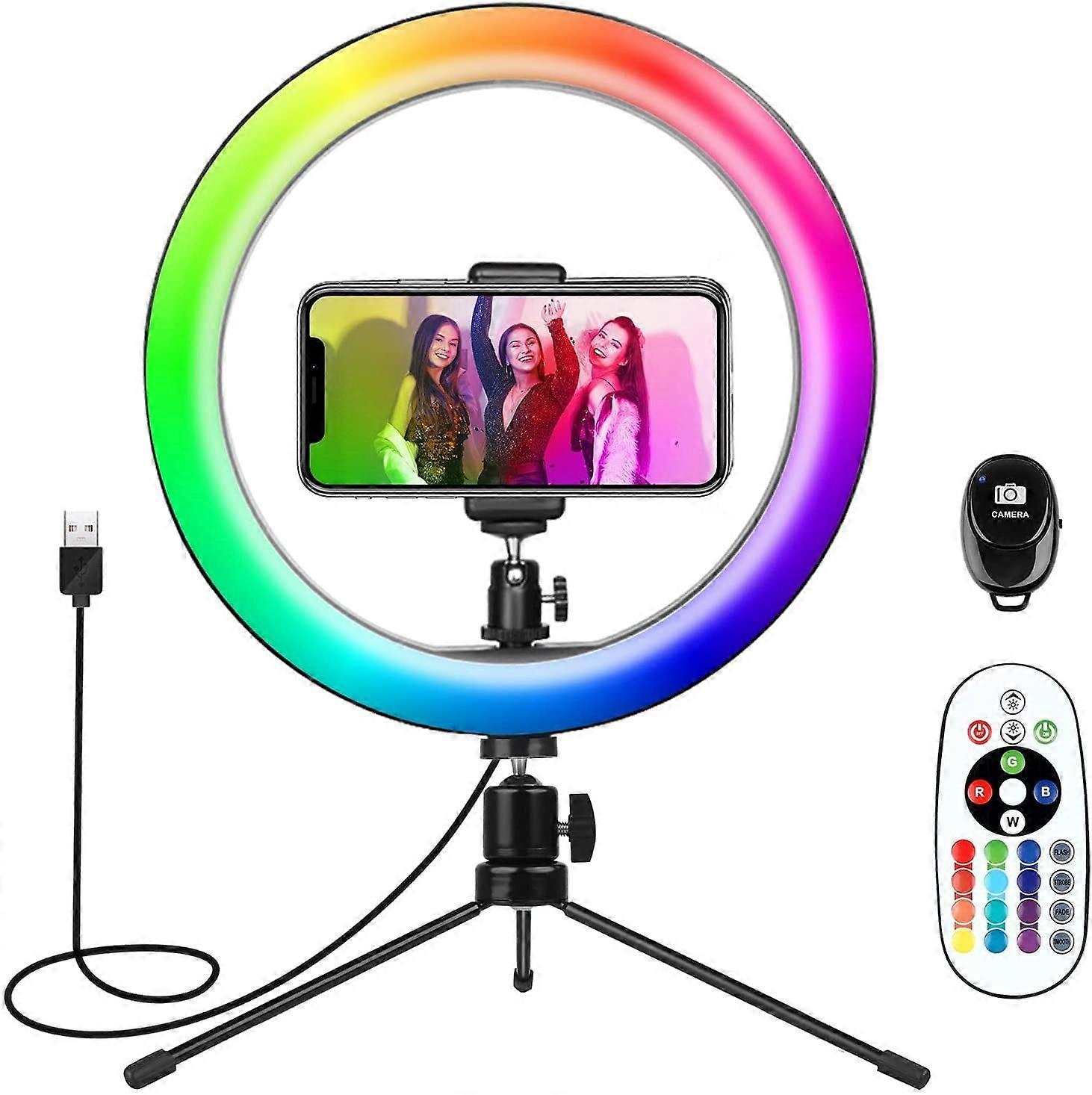Tripod with Ring Light,Ring Light for iPhone 10'',Phone Ring Light with 16 Colors for YouTube Video/Makeup/Live Stream