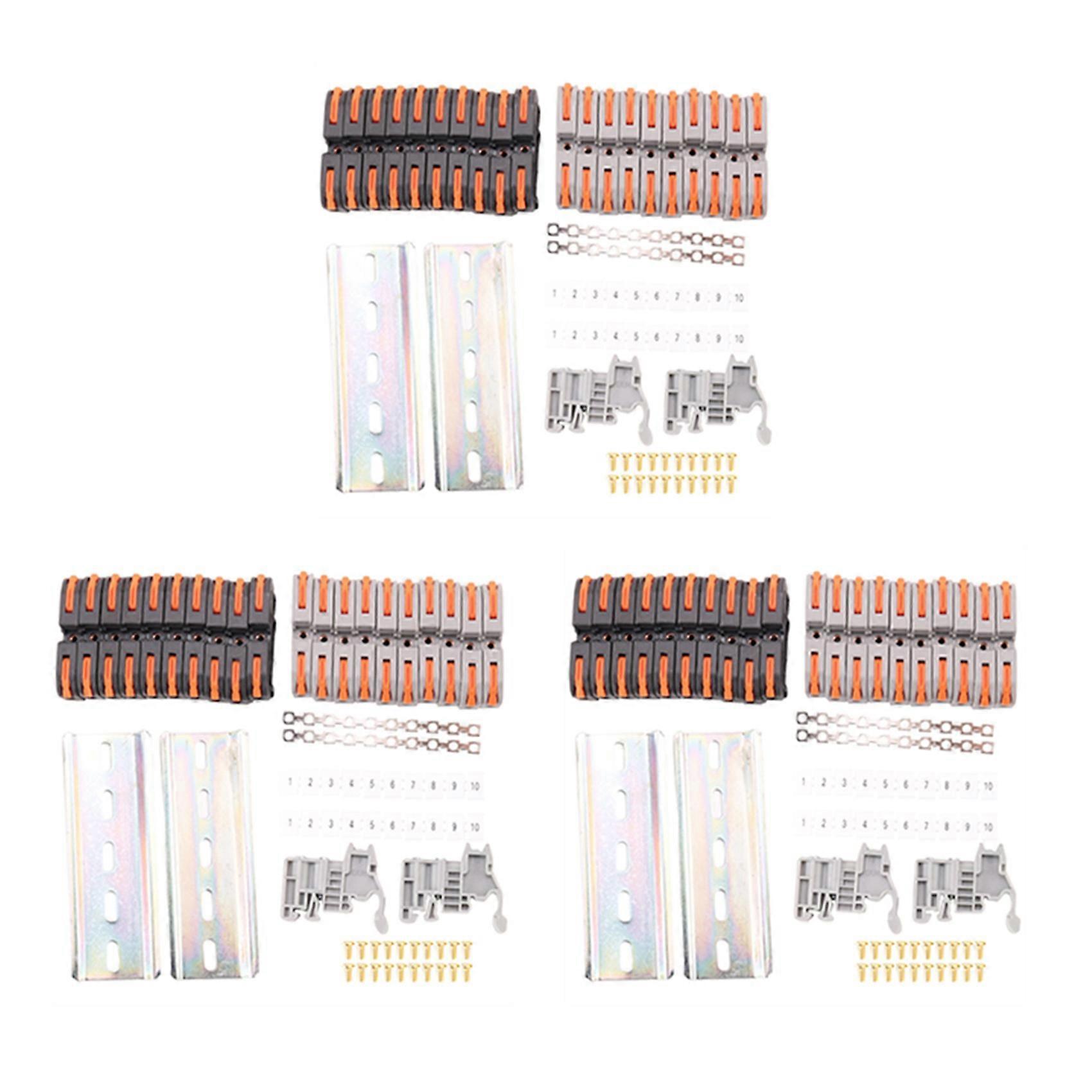 60X DIN Rail Terminal Blocks Kit, with Universal Compact Connectors, Connection Bar, Marker Strip, Screws, 28-12 AWG