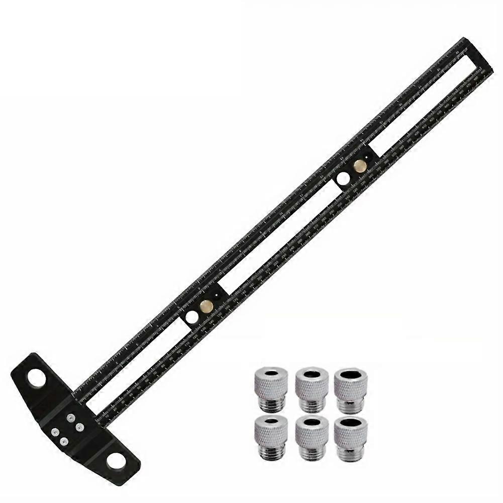 2 in 1 Drilling Positioning Scoring Ruler Aluminum Alloy Scriber Marking Gauge with 6/8/10mm Drill Sleeves 50cm
