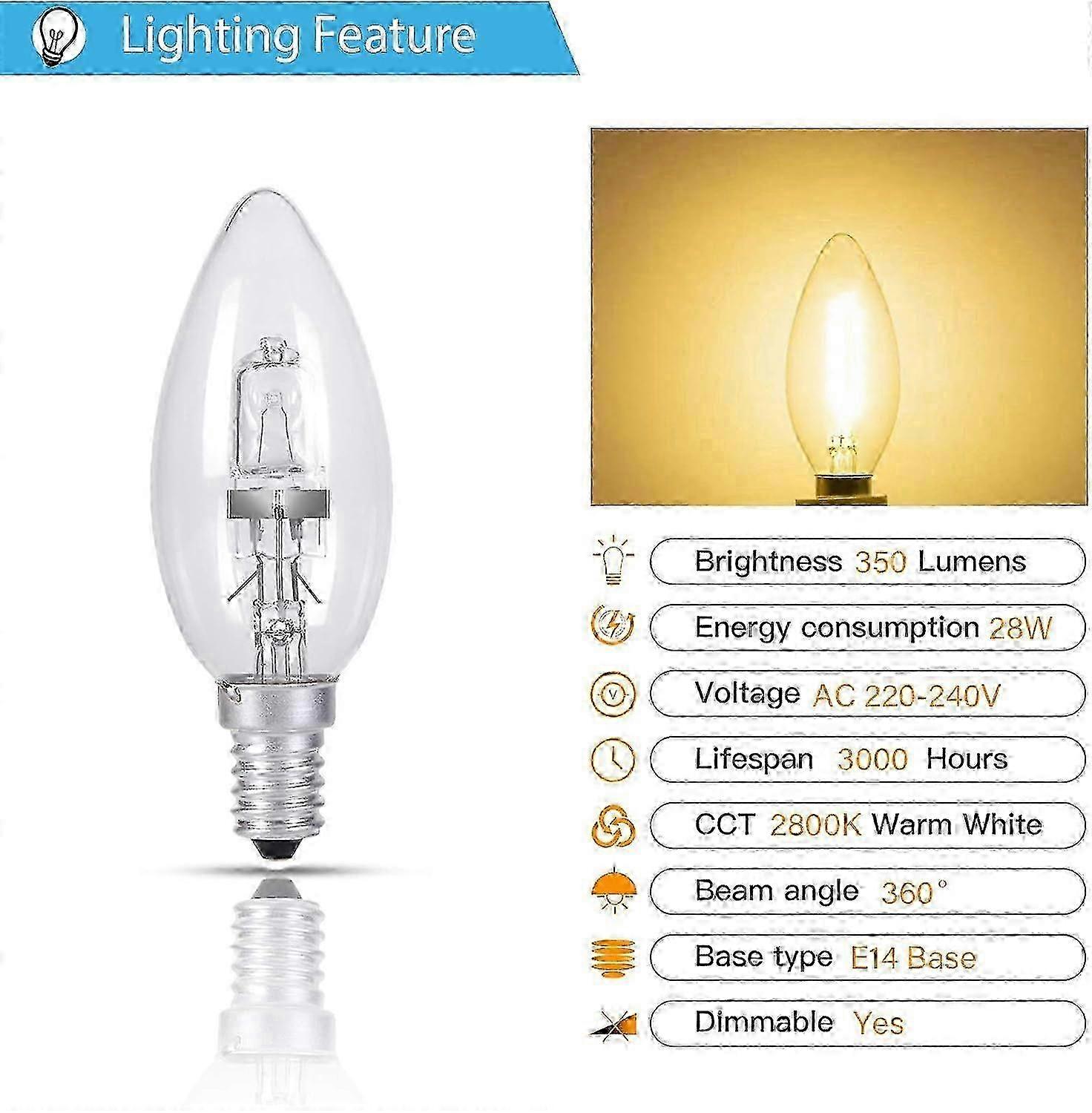 230V mains halogen bulbs 28W, 5 pack E14 candles for ambient lighting