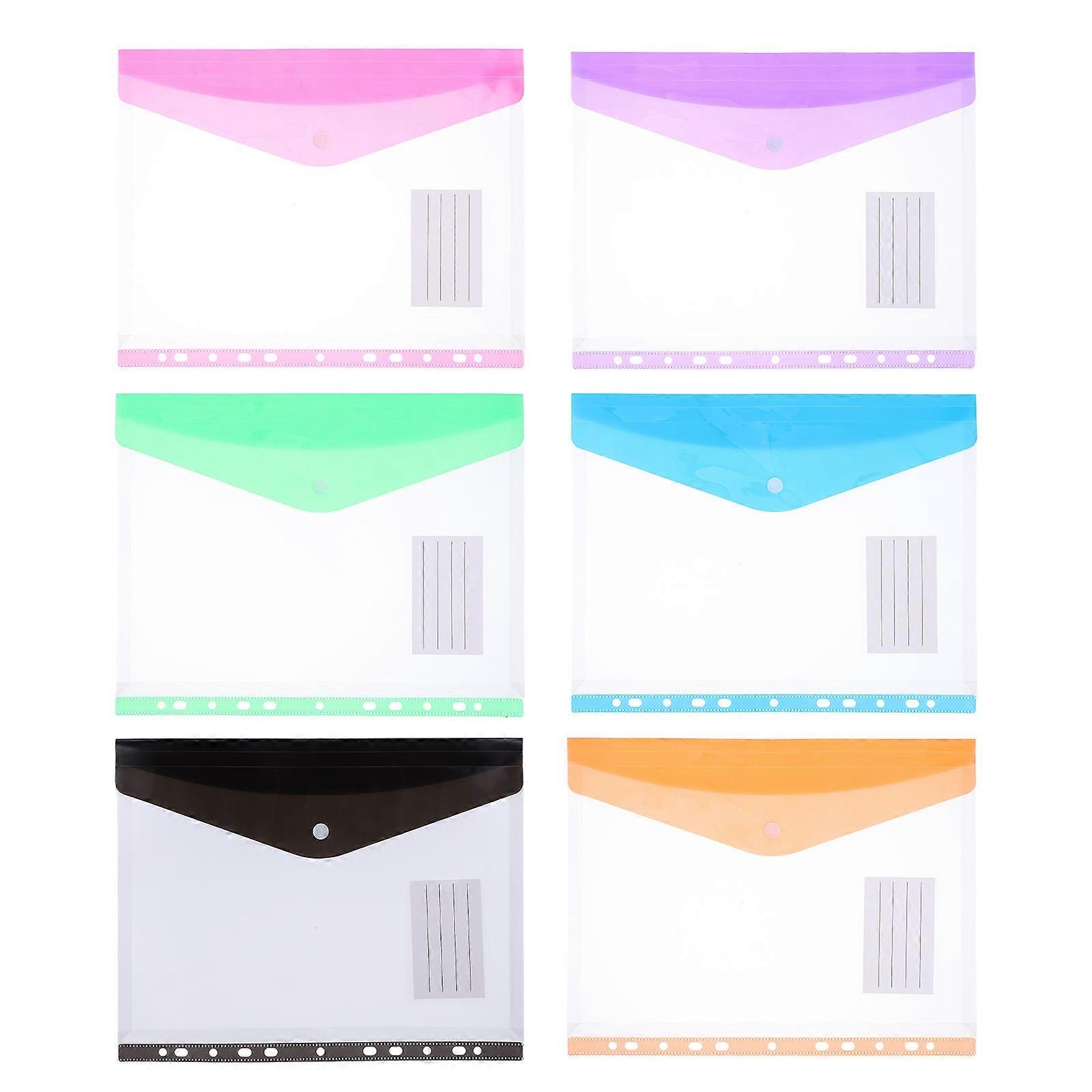 6Pcs Office Binder Pockets Documents Snap Button Binder Pouches File Storage Bags File Folder