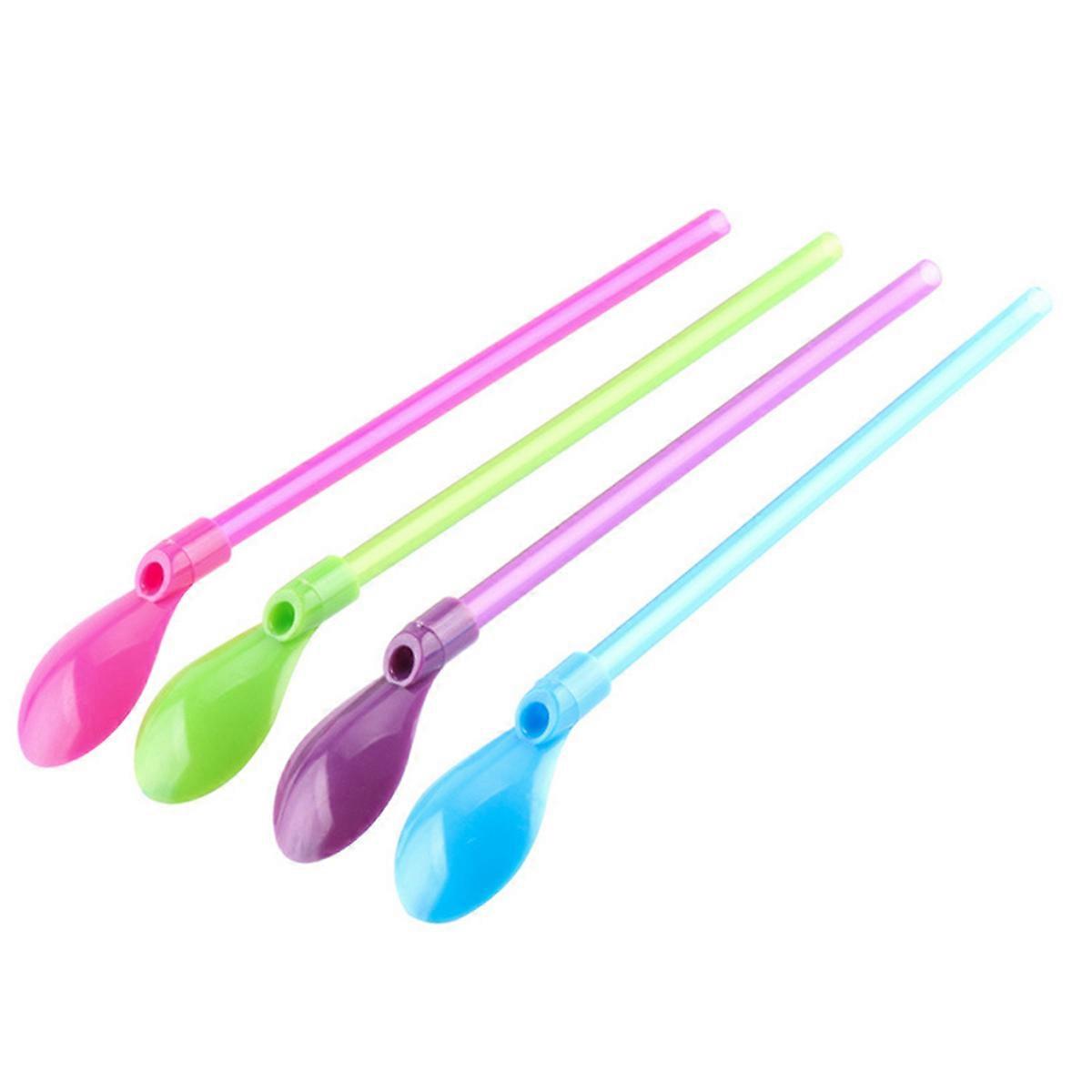 Straw Filter Spoon Blue Reusable Drinking Stirring Straw Spoon Teatime 4Pcs