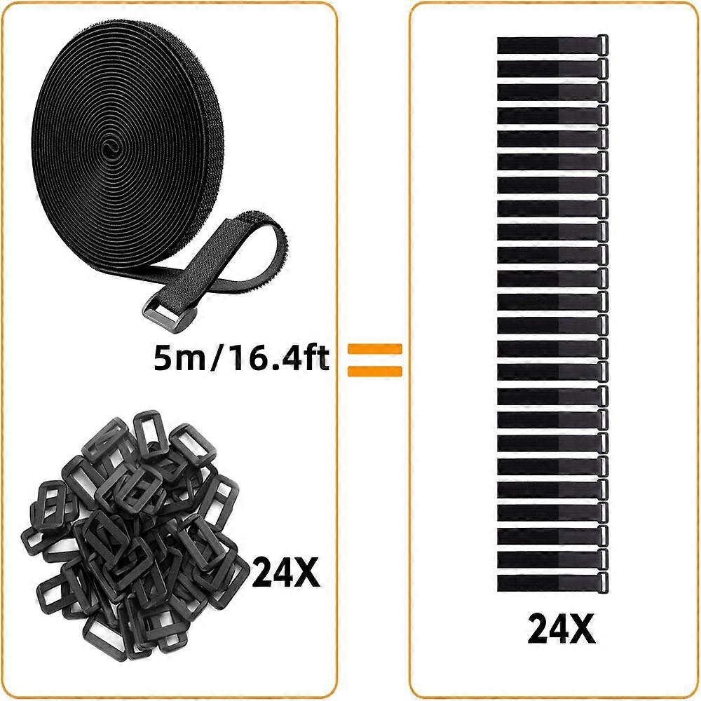Adjustable Fastener Cable Straps with 24Pcs Buckles Reusable Cut-to-Length Securing Straps Hook and Loop Fastening Straps