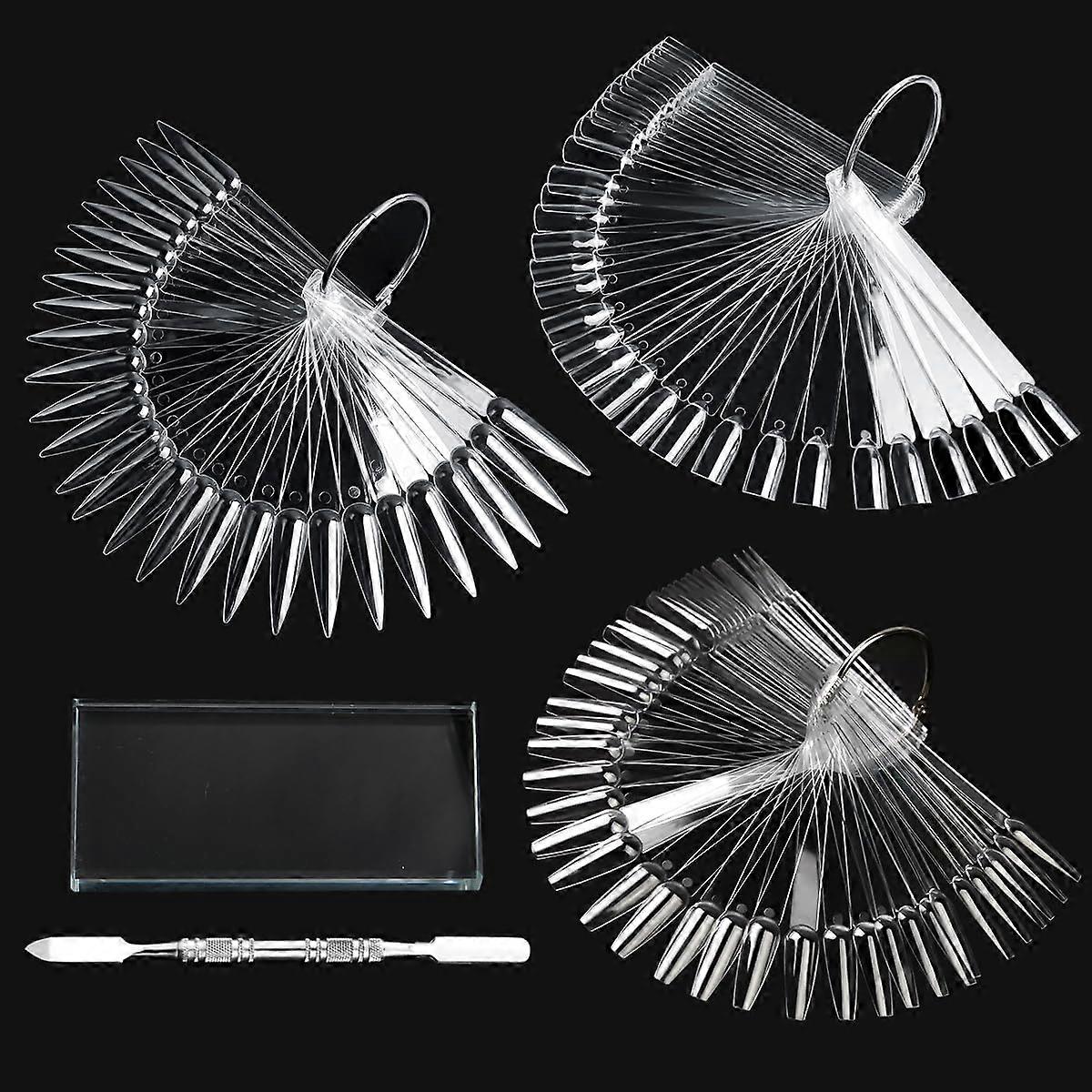 150 Pcs Nail Swatch Sticks with Ring, Clear FanShaped Nail Color Display and Mixing Palette Tool