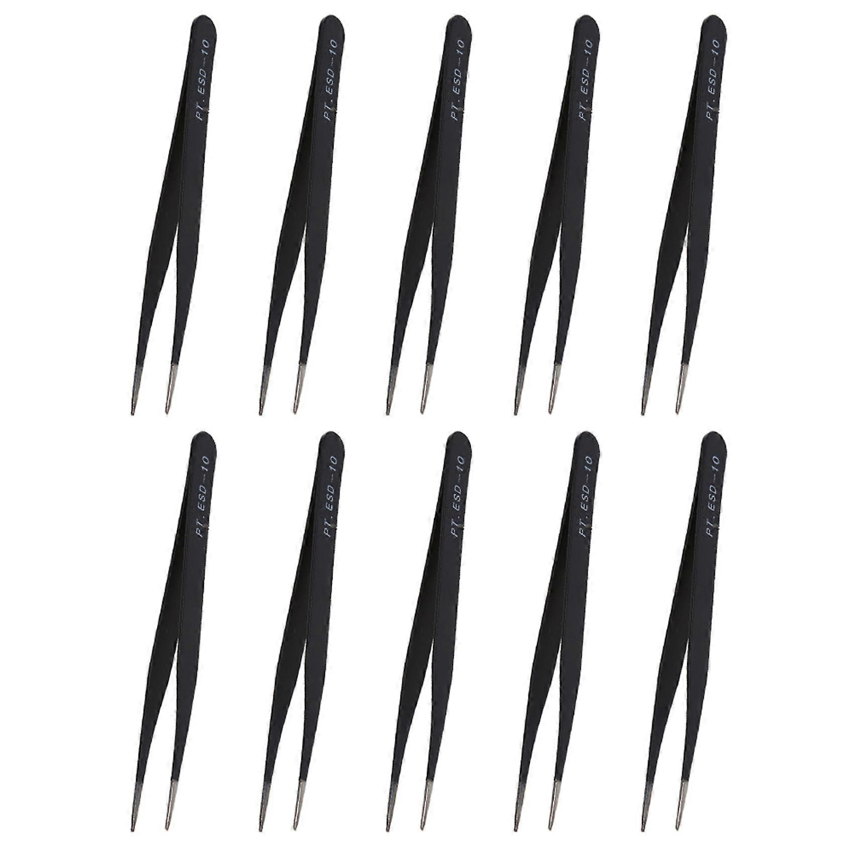 10X Black Metal Straight Sharp Tip Tweezer