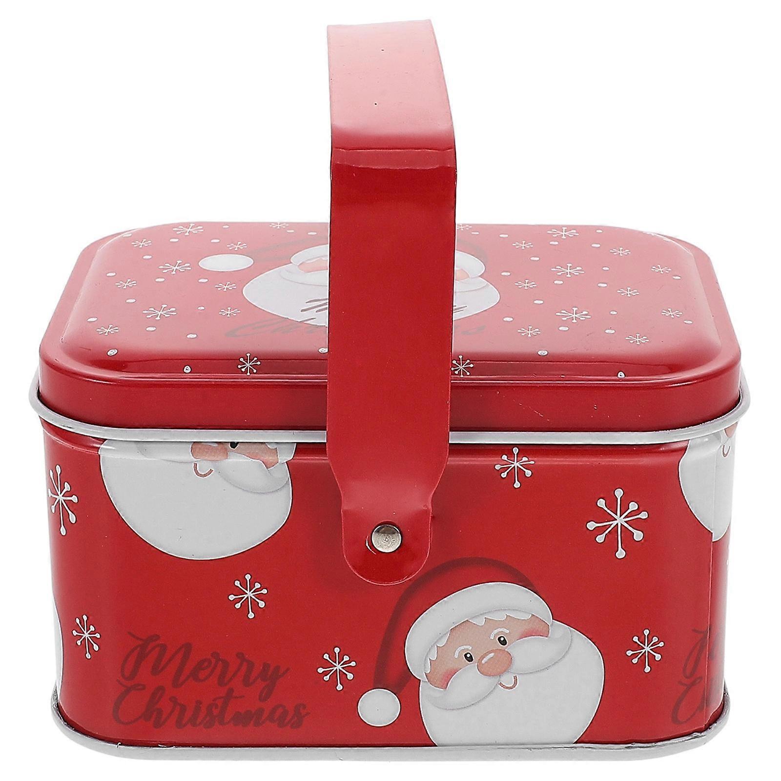 Metal Biscuit Tin for Storage Use Christmas Cookie Container with Handle Red