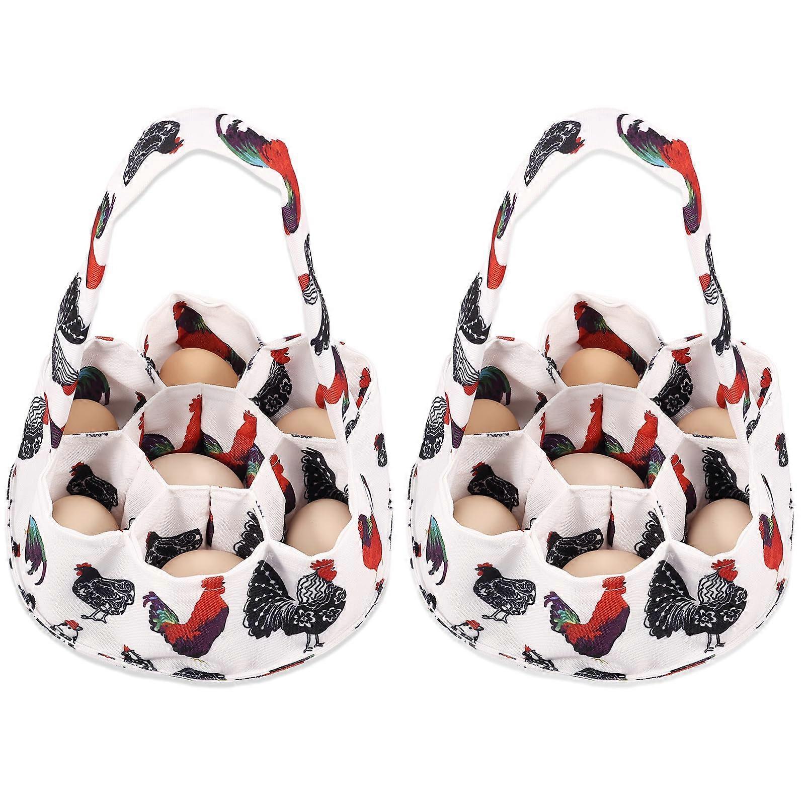 2 Pcs Canvas Egg Gathering Basket with 7 Protective Pockets for Farm Fresh Eggs, Foldable and Washable