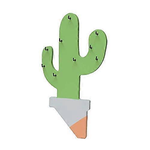 Wooden Wall Mounted Coat Rack with Creative Cactus Hooks for Keys Hats Towels and Kitchen Storage