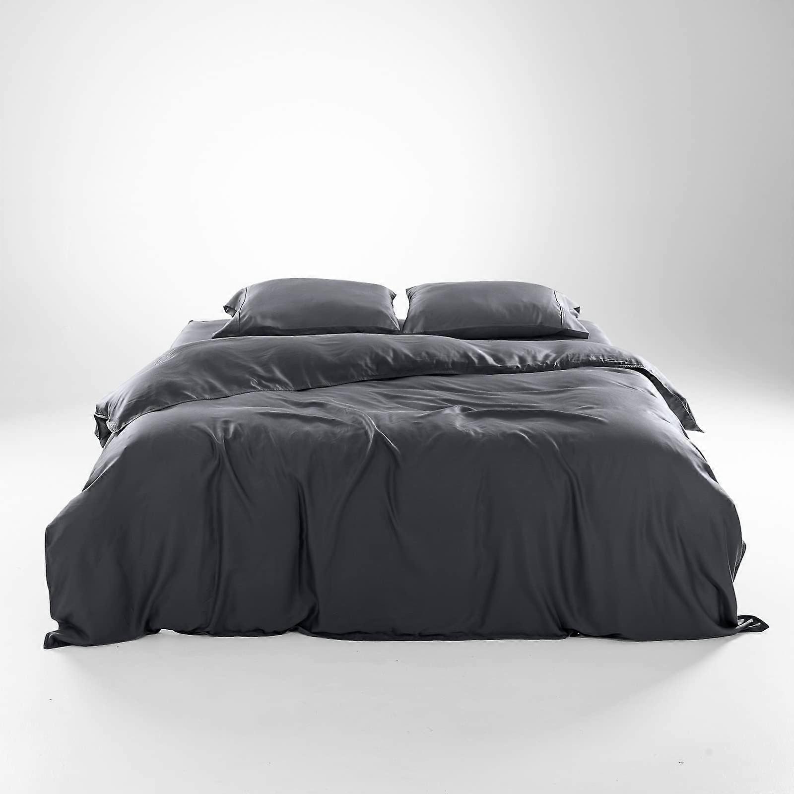 King Size Cooling Duvet Cover Set – Hypoallergenic Soft Eucalyptus with Corner Ties, Charcoal